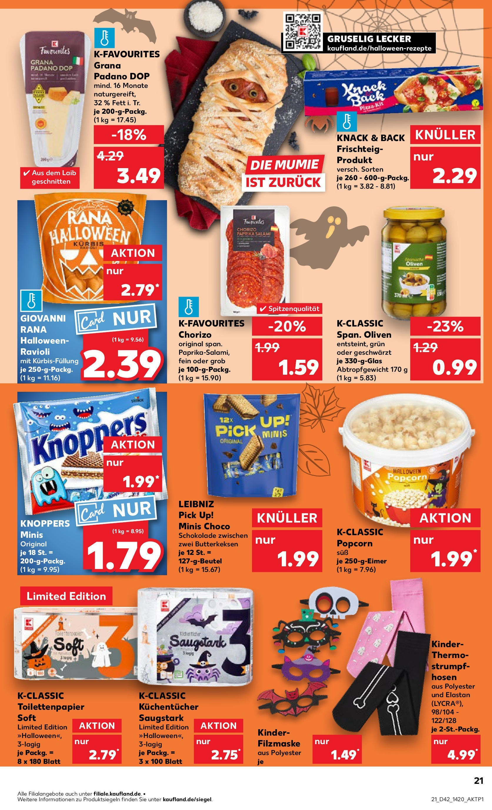 Prospekt Kaufland ab 19.10.2025 » Angebote Online zum Blättern | Seite: 21 | Produkte: Kürbis, Knoppers, Salami, Toilettenpapier