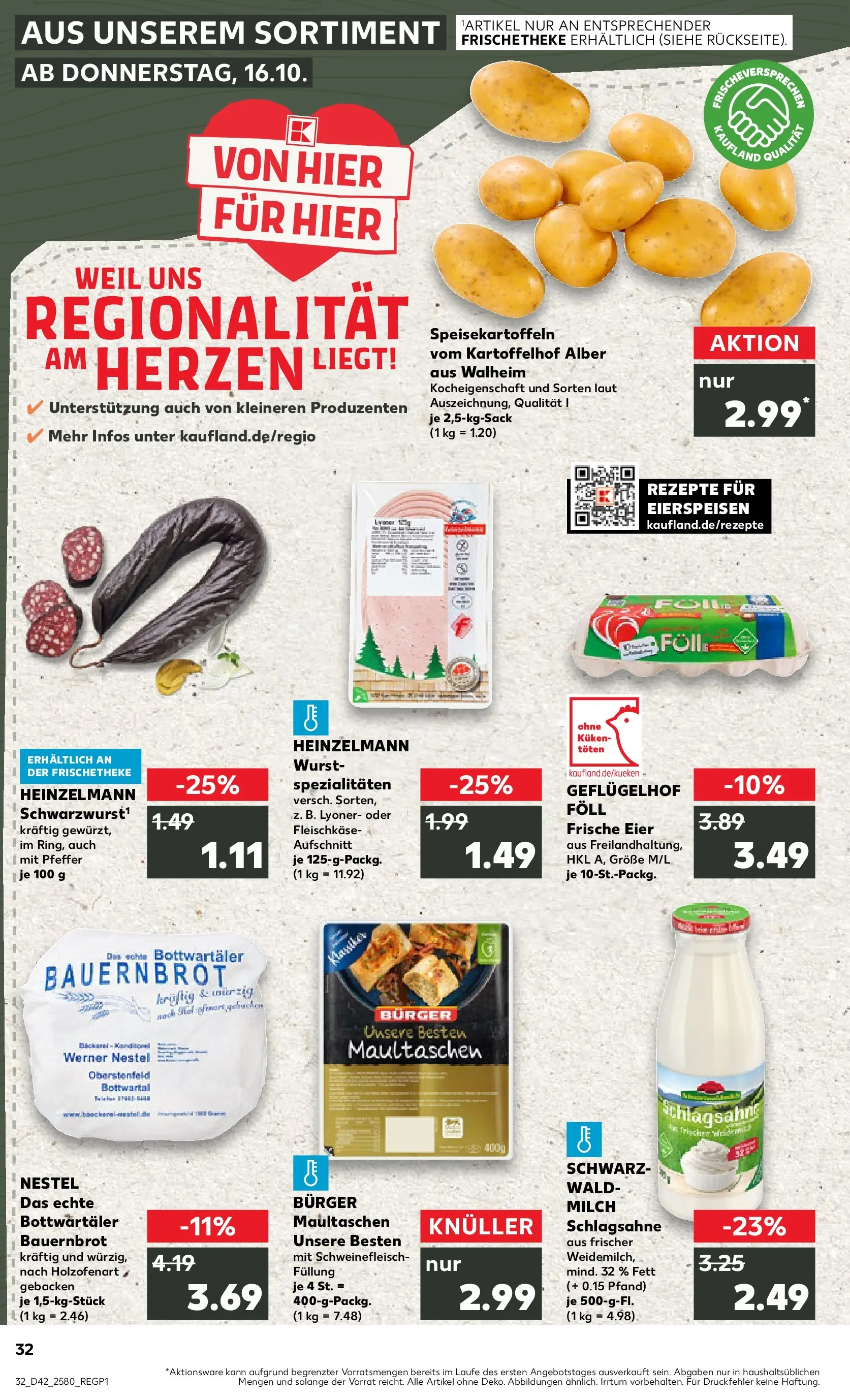 Prospekt Kaufland ab 19.10.2025 » Angebote und Werbung Online | Seite: 32 | Produkte: Schlagsahne, Burger, Pfeffer, Wurst Prospekt Kaufland ab 19.10.2025 » Angebote Online zum Blättern | Seite: 32 | Produkte: Schlagsahne, Burger, Pfeffer, Wurst