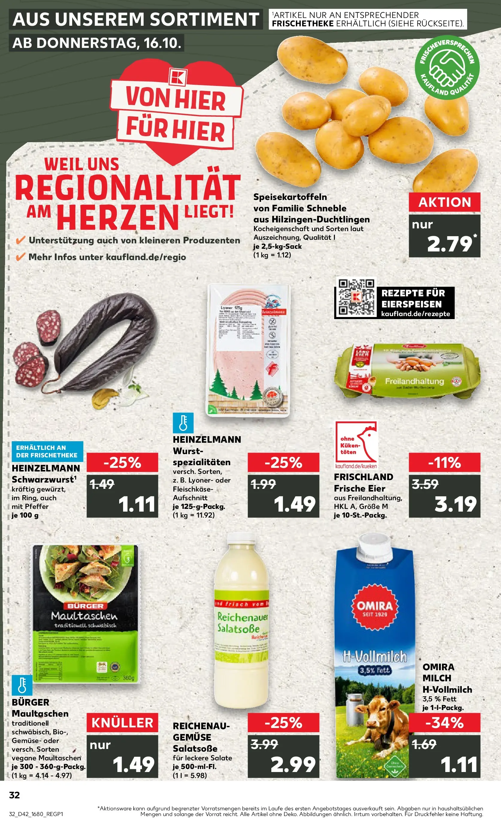 Prospekt Kaufland ab 19.10.2025 » Angebote Online zum Blättern | Seite: 32 | Produkte: Milch, Eier, Dressing, Gemüse