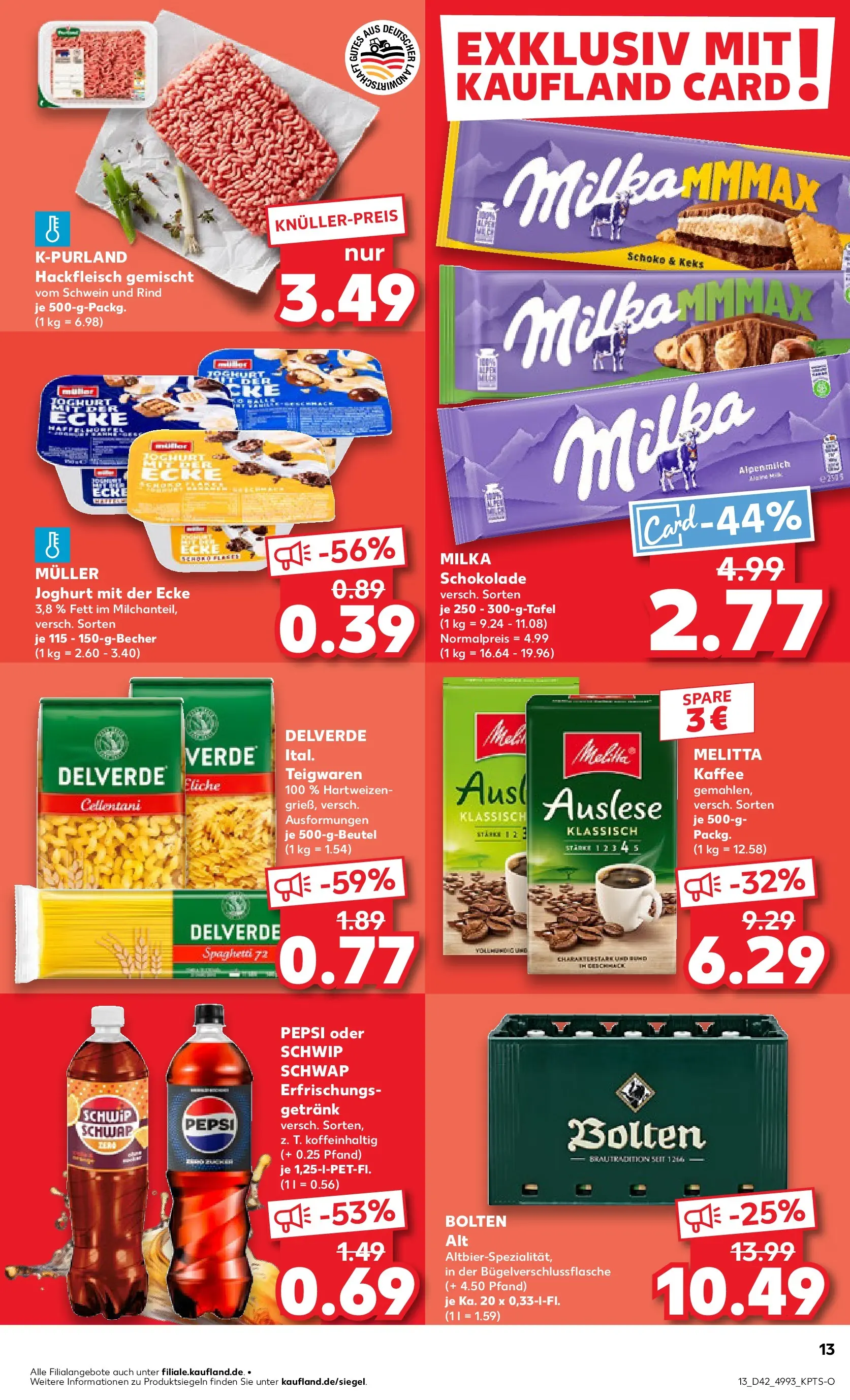 Prospekt Kaufland ab 20.10.2025 » Angebote und Werbung Online | Seite: 13 | Produkte: Milka schokolade, Schwip schwap, Pasta, Hackfleisch Prospekt Kaufland ab 20.10.2025 » Angebote Online zum Blättern | Seite: 13 | Produkte: Milka schokolade, Schwip schwap, Pasta, Hackfleisch
