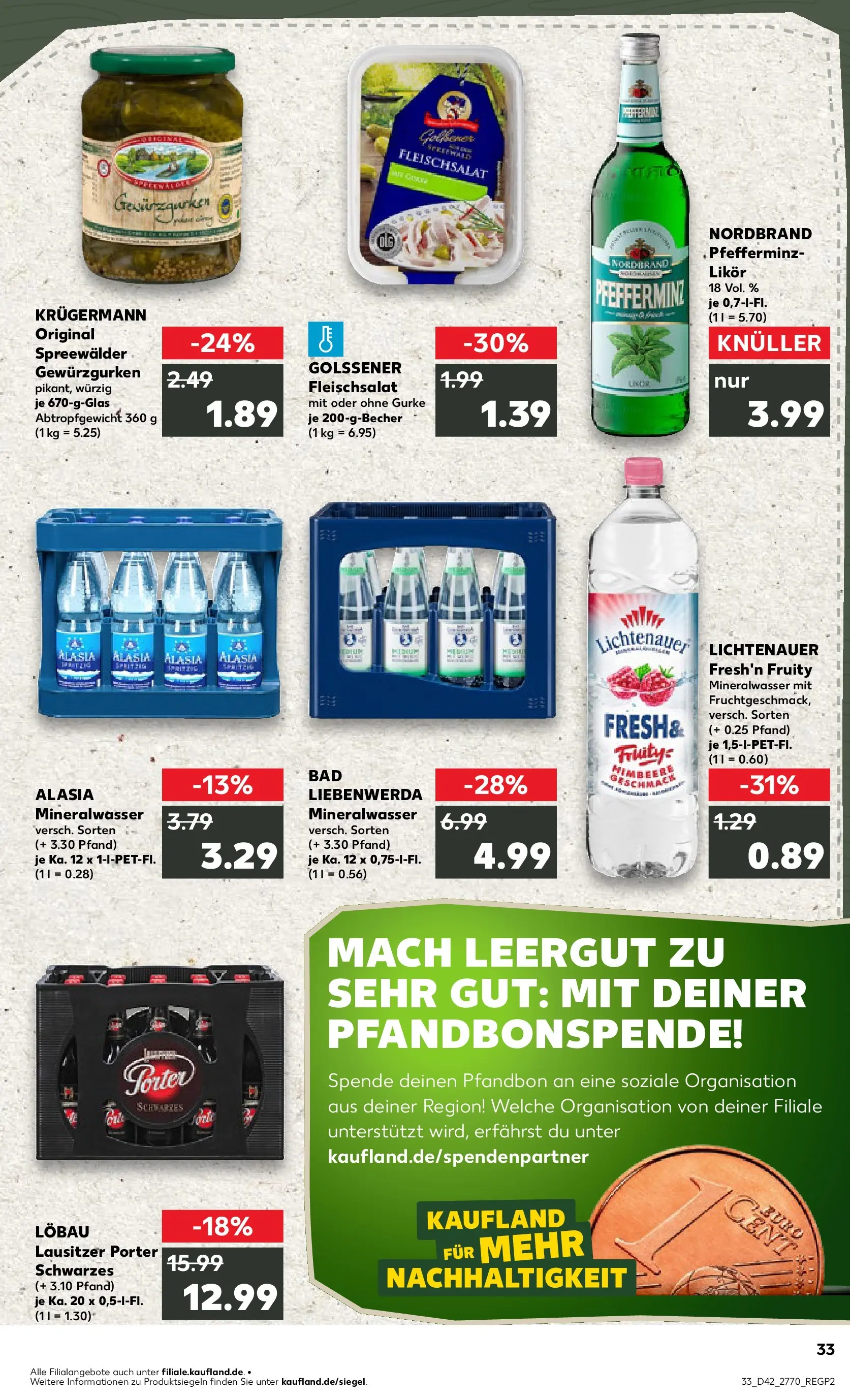 Prospekt Kaufland ab 19.10.2025 » Angebote und Werbung Online | Seite: 33 | Produkte: Likör, Bad, Mineralwasser Prospekt Kaufland ab 19.10.2025 » Angebote Online zum Blättern | Seite: 33 | Produkte: Likör, Bad, Mineralwasser