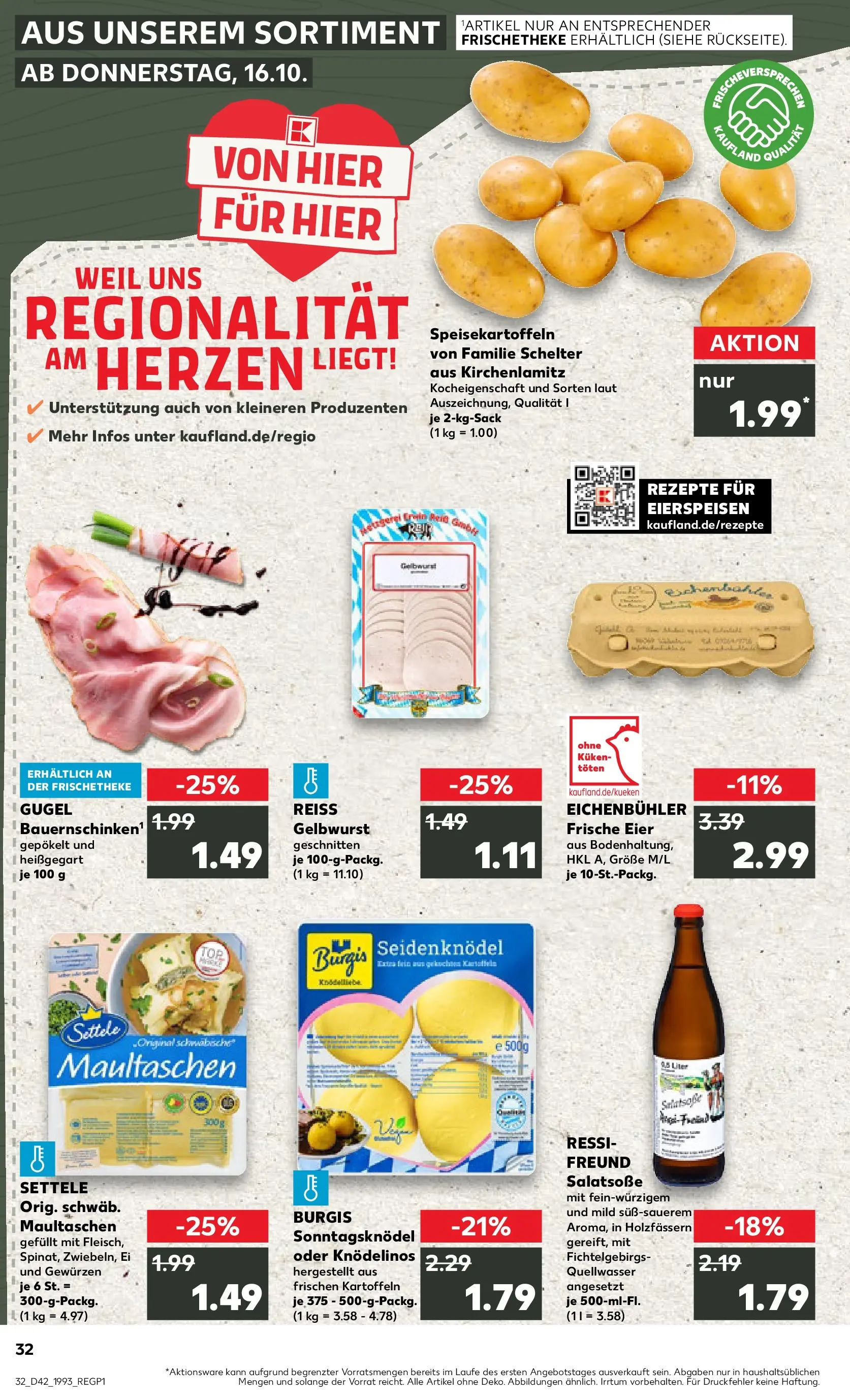 Prospekt Kaufland ab 19.10.2025 » Angebote und Werbung Online | Seite: 32 | Produkte: Eier, Dressing, Pasta, Maultaschen Prospekt Kaufland ab 19.10.2025 » Angebote Online zum Blättern | Seite: 32 | Produkte: Eier, Dressing, Pasta, Maultaschen