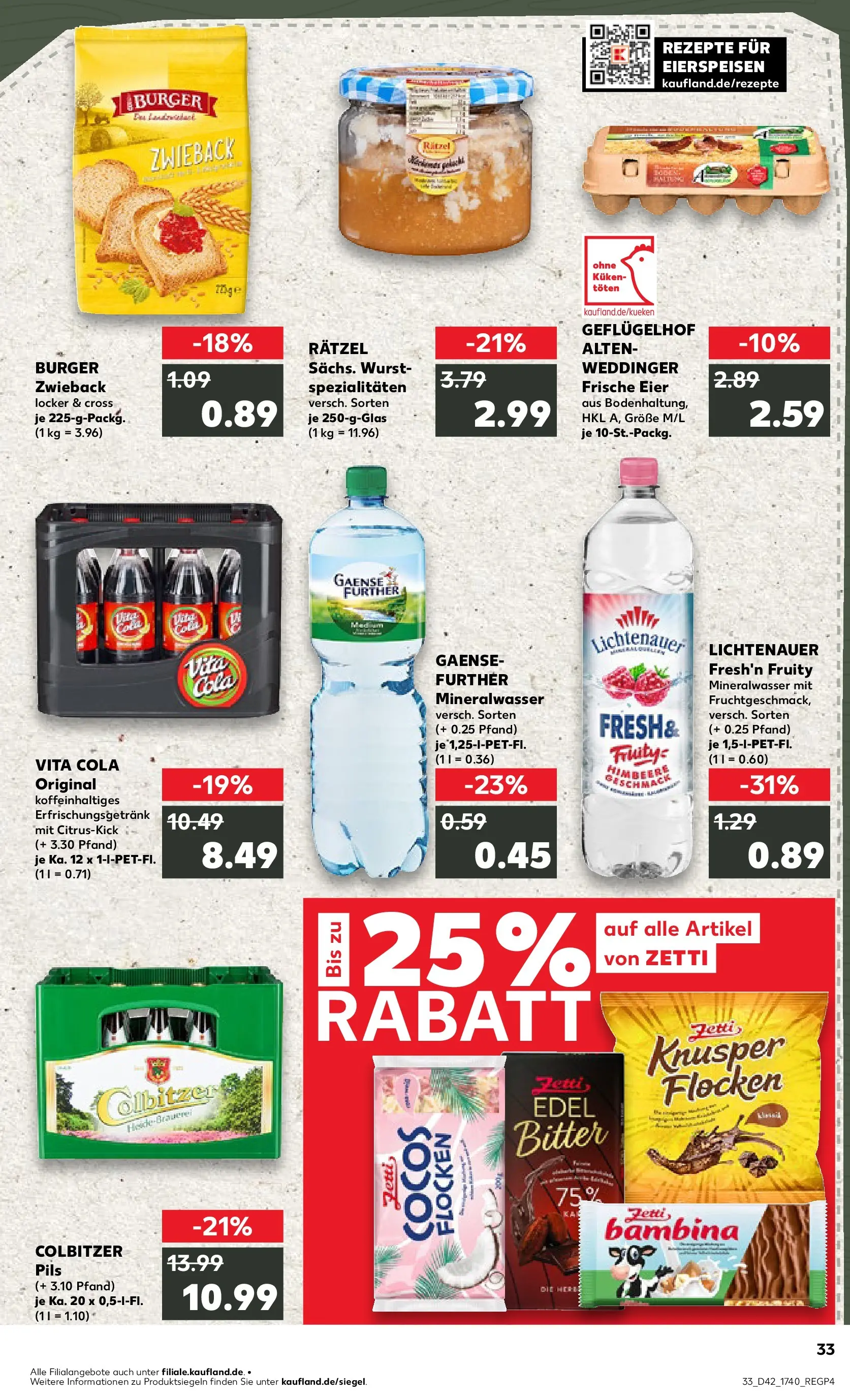 Prospekt Kaufland ab 19.10.2025 » Angebote und Werbung Online | Seite: 33 | Produkte: Cola, Burger, Vita cola, Flocken Prospekt Kaufland ab 19.10.2025 » Angebote Online zum Blättern | Seite: 33 | Produkte: Cola, Burger, Vita cola, Flocken