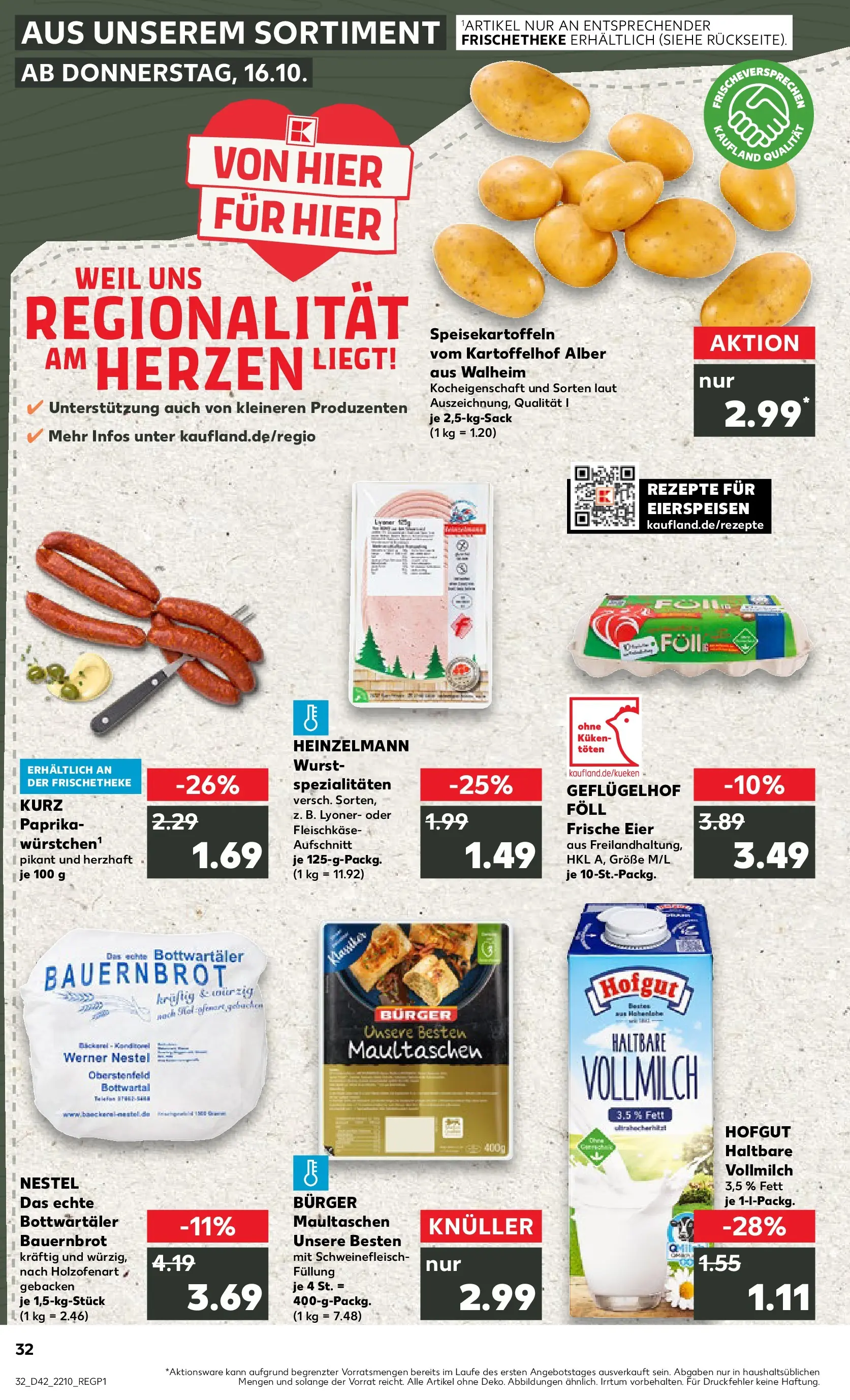 Prospekt Kaufland ab 19.10.2025 » Angebote Online zum Blättern | Seite: 32 | Produkte: Eier, Wurst, Pasta, Schweinefleisch