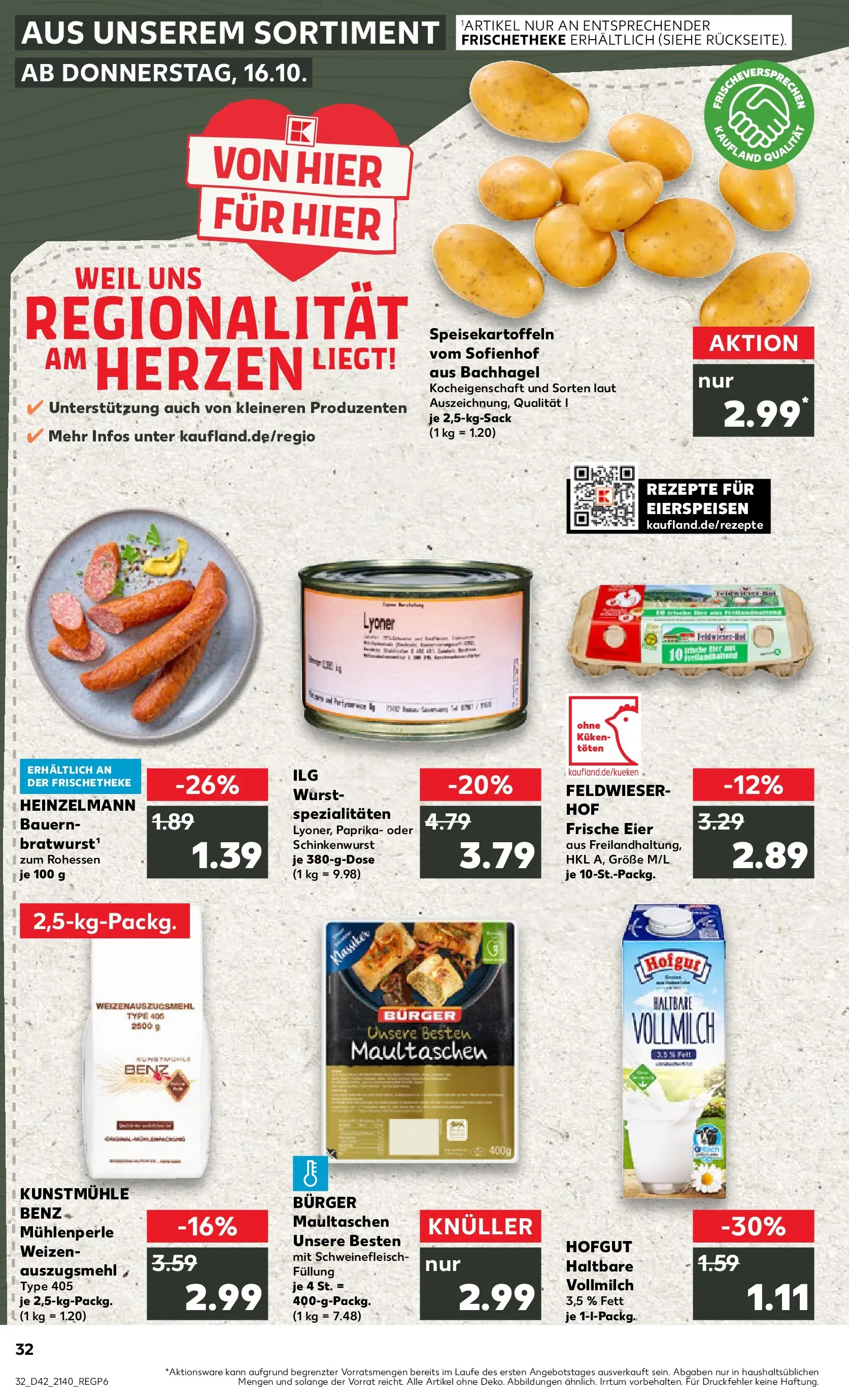 Prospekt Kaufland ab 19.10.2025 » Angebote und Werbung Online | Seite: 32 | Produkte: Eier, Paprika, Schweinefleisch, Maultaschen Prospekt Kaufland ab 19.10.2025 » Angebote Online zum Blättern | Seite: 32 | Produkte: Eier, Paprika, Schweinefleisch, Maultaschen