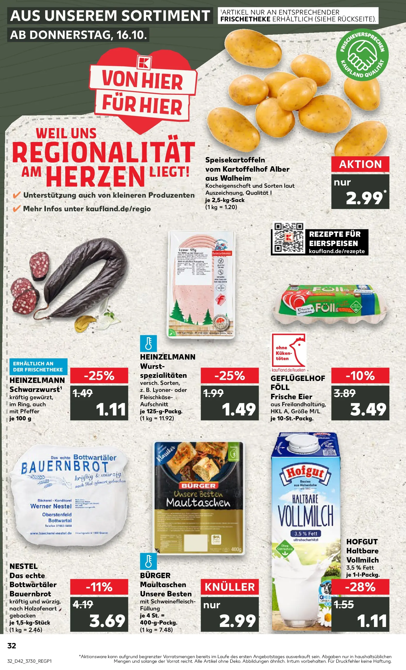 Prospekt Kaufland ab 19.10.2025 » Angebote und Werbung Online | Seite: 32 | Produkte: Eier, Burger, Pudding, Wurst Prospekt Kaufland ab 19.10.2025 » Angebote Online zum Blättern | Seite: 32 | Produkte: Eier, Burger, Pudding, Wurst