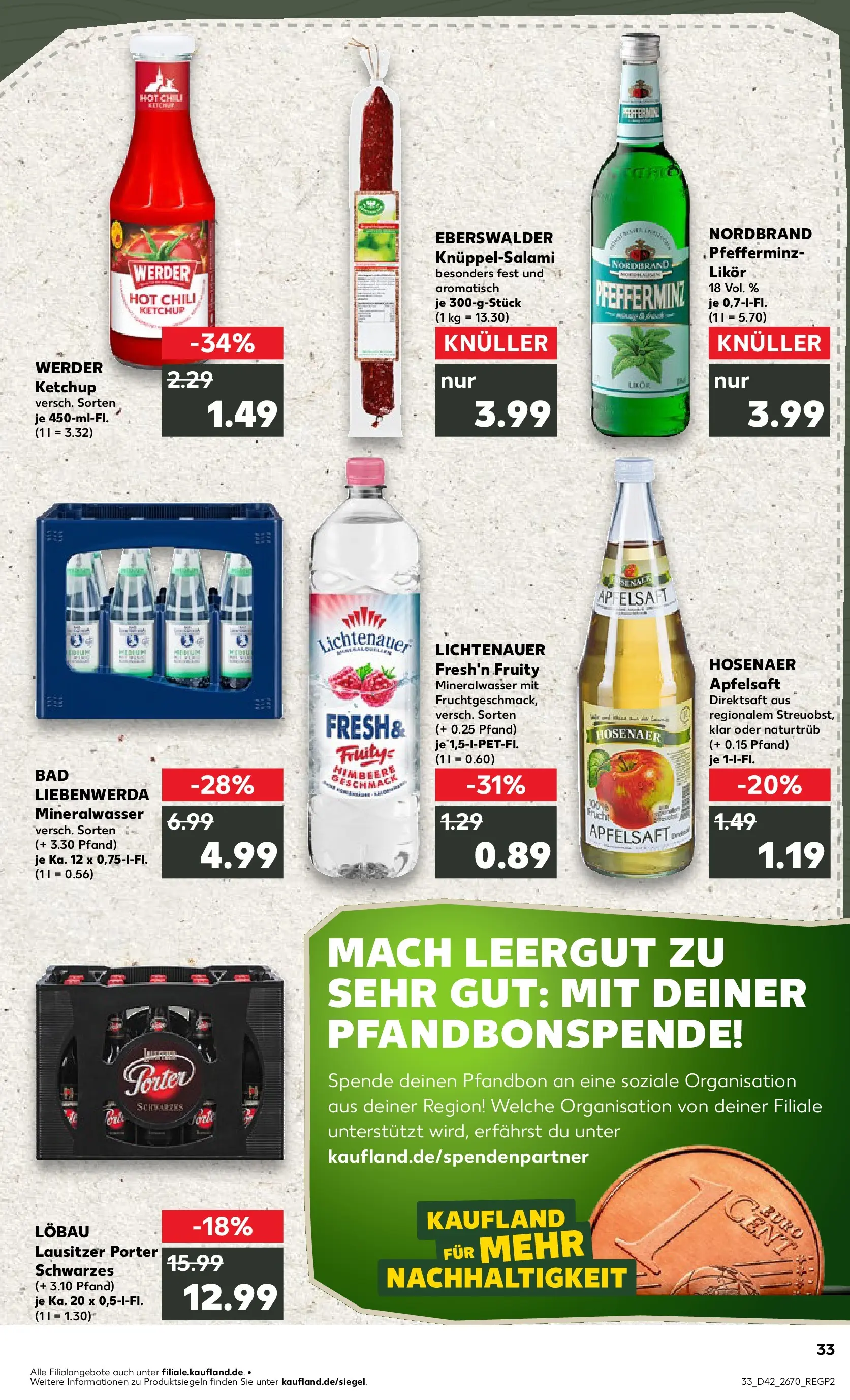 Prospekt Kaufland ab 19.10.2025 » Angebote und Werbung Online | Seite: 33 | Produkte: Apfelsaft, Mineralwasser, Chili, Salami Prospekt Kaufland ab 19.10.2025 » Angebote Online zum Blättern | Seite: 33 | Produkte: Apfelsaft, Mineralwasser, Chili, Salami