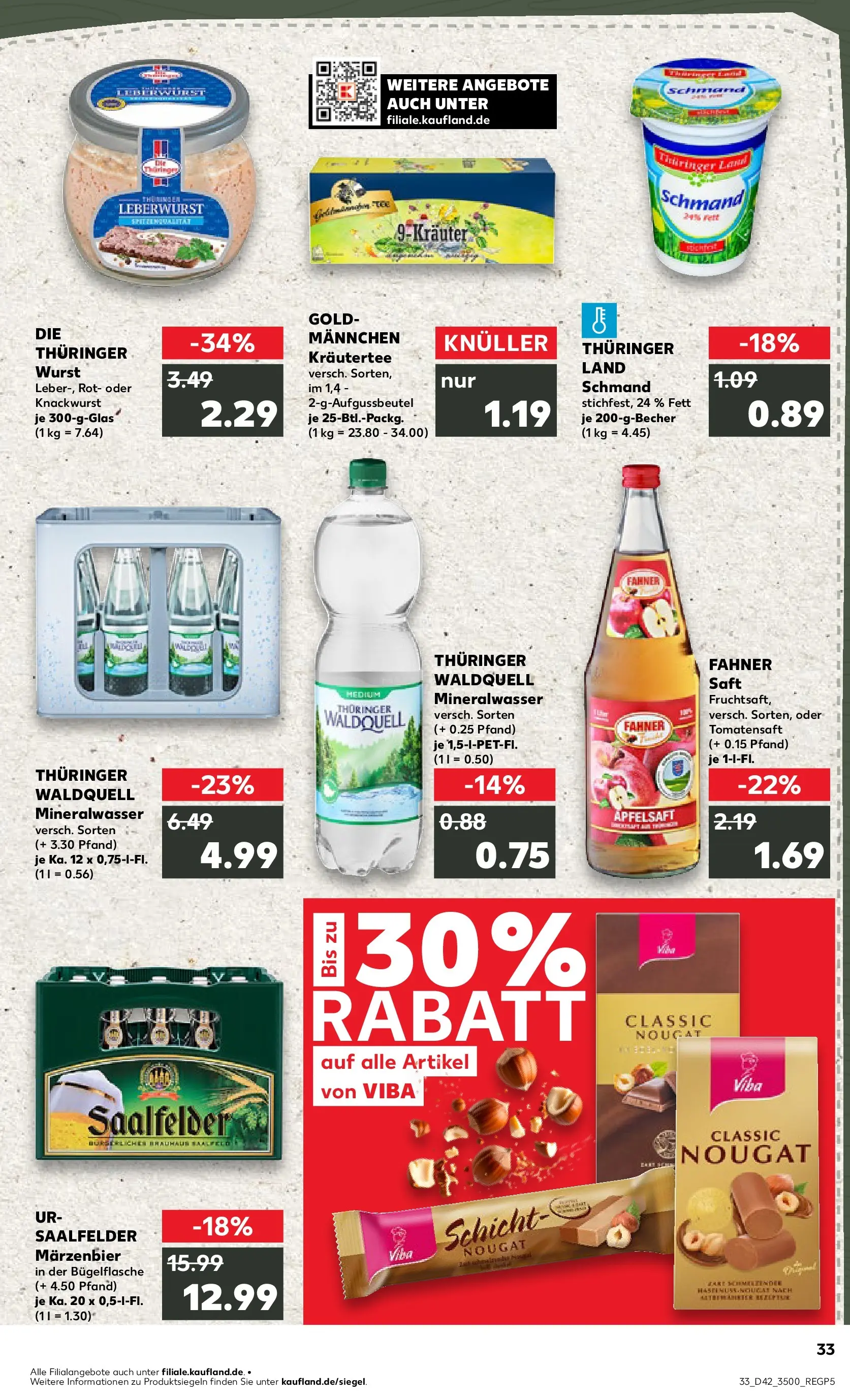 Prospekt Kaufland ab 19.10.2025 » Angebote und Werbung Online | Seite: 33 | Produkte: Apfelsaft, Mineralwasser, Wurst, Saft Prospekt Kaufland ab 19.10.2025 » Angebote Online zum Blättern | Seite: 33 | Produkte: Apfelsaft, Mineralwasser, Wurst, Saft