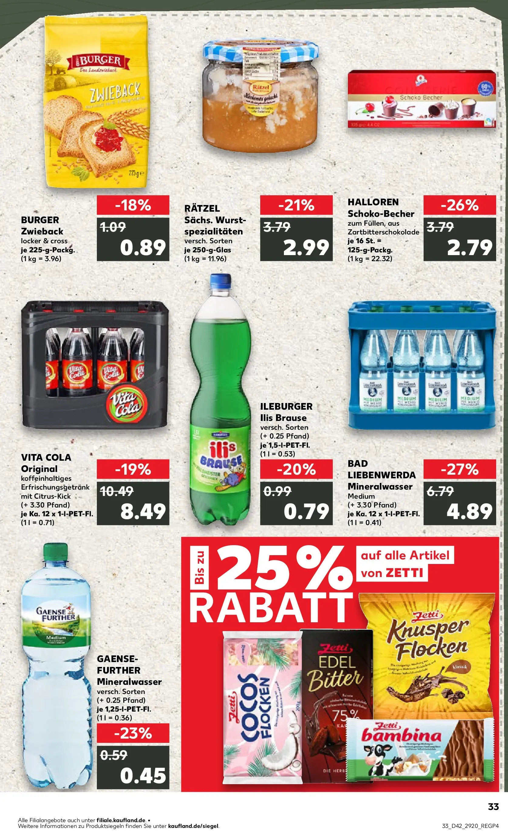 Prospekt Kaufland ab 19.10.2025 » Angebote und Werbung Online | Seite: 33 | Produkte: Cola, Bad, Wurst, Flocken Prospekt Kaufland ab 19.10.2025 » Angebote Online zum Blättern | Seite: 33 | Produkte: Cola, Bad, Wurst, Flocken