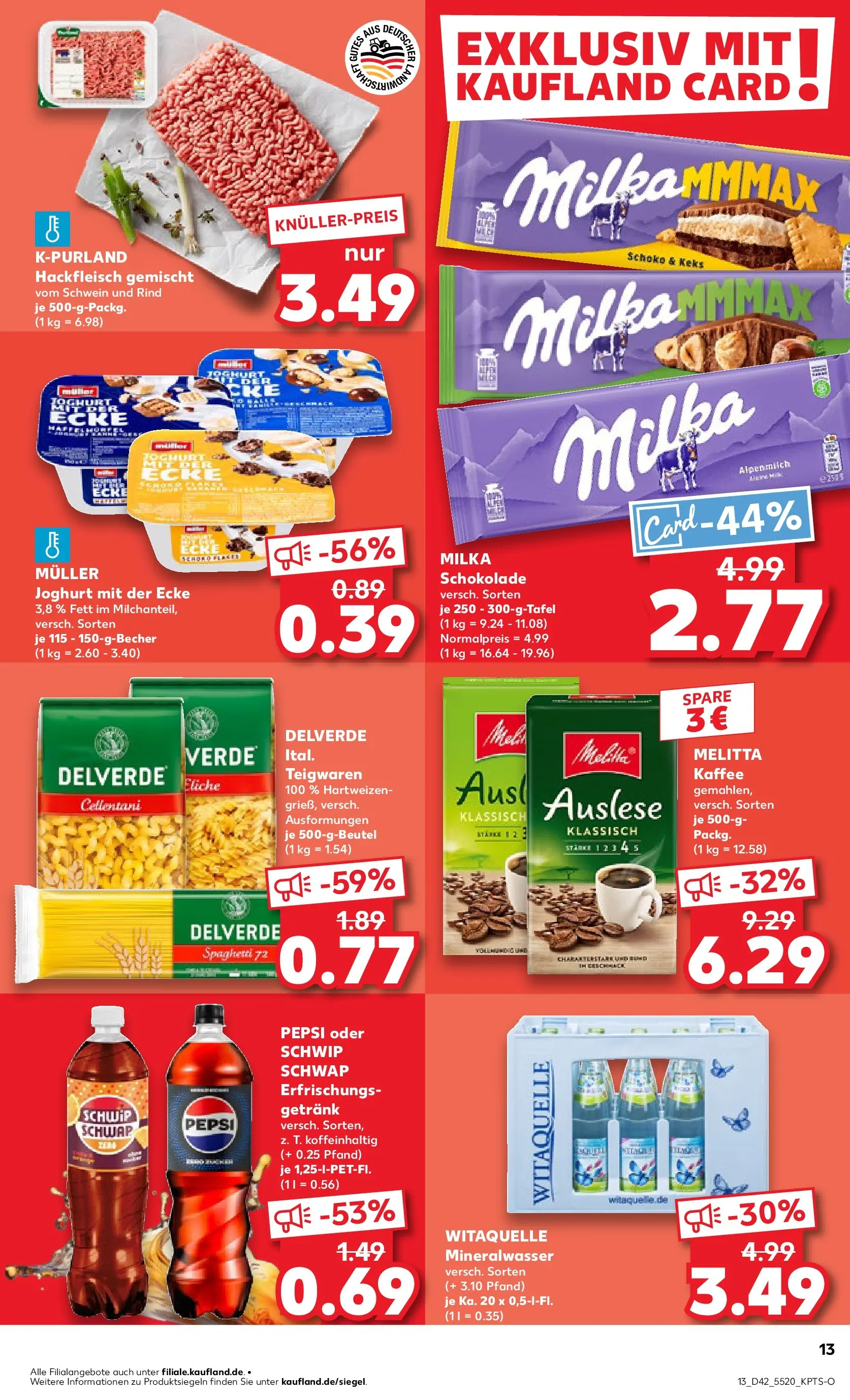 Prospekt Kaufland ab 19.10.2025 » Angebote und Werbung Online | Seite: 13 | Produkte: Melitta kaffee, Milka schokolade, Mineralwasser, Pasta Prospekt Kaufland ab 19.10.2025 » Angebote Online zum Blättern | Seite: 13 | Produkte: Melitta kaffee, Milka schokolade, Mineralwasser, Pasta