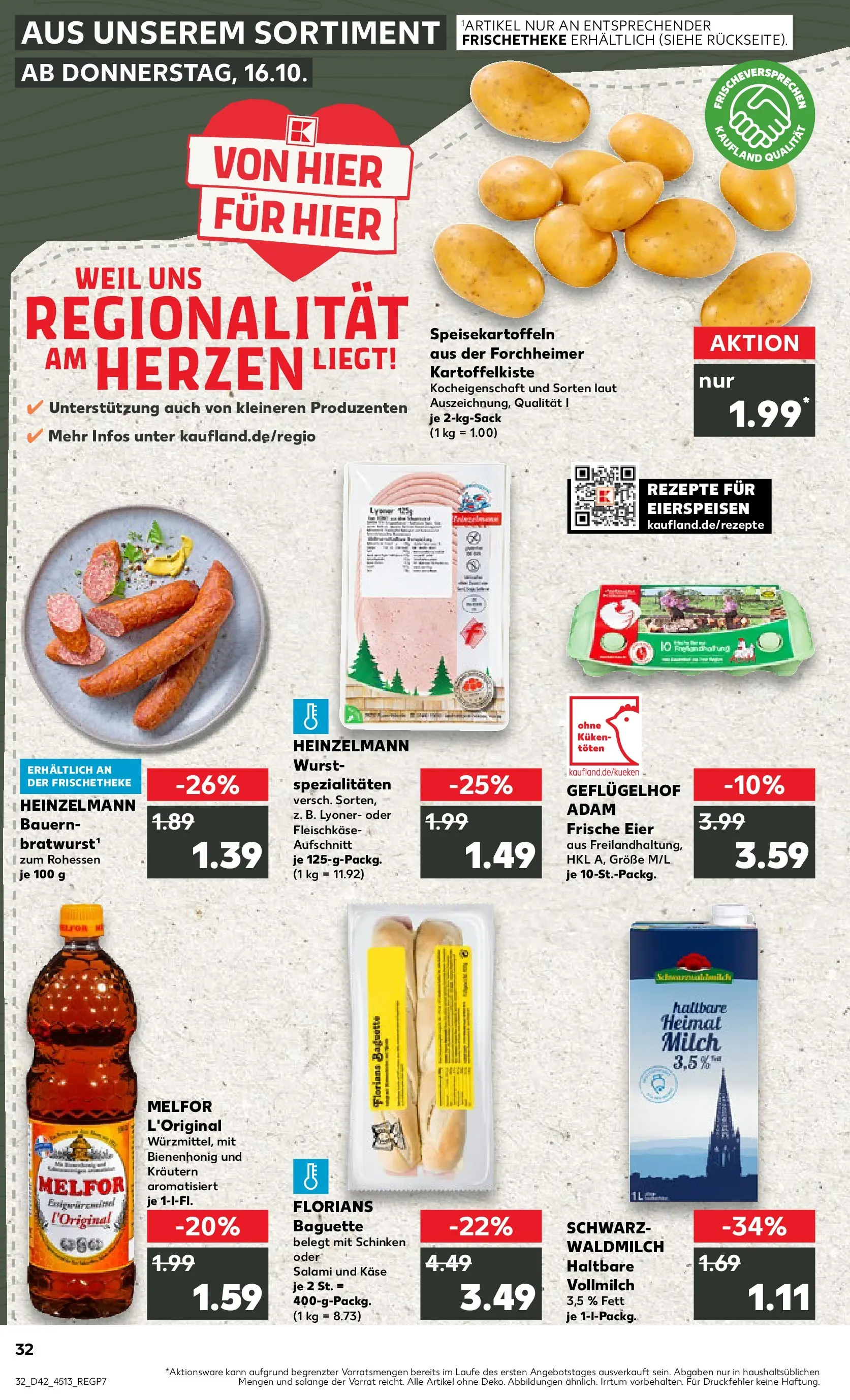 Prospekt Kaufland ab 19.10.2025 » Angebote und Werbung Online | Seite: 32 | Produkte: Milch, Käse, Baguette, Wurst Prospekt Kaufland ab 19.10.2025 » Angebote Online zum Blättern | Seite: 32 | Produkte: Milch, Käse, Baguette, Wurst