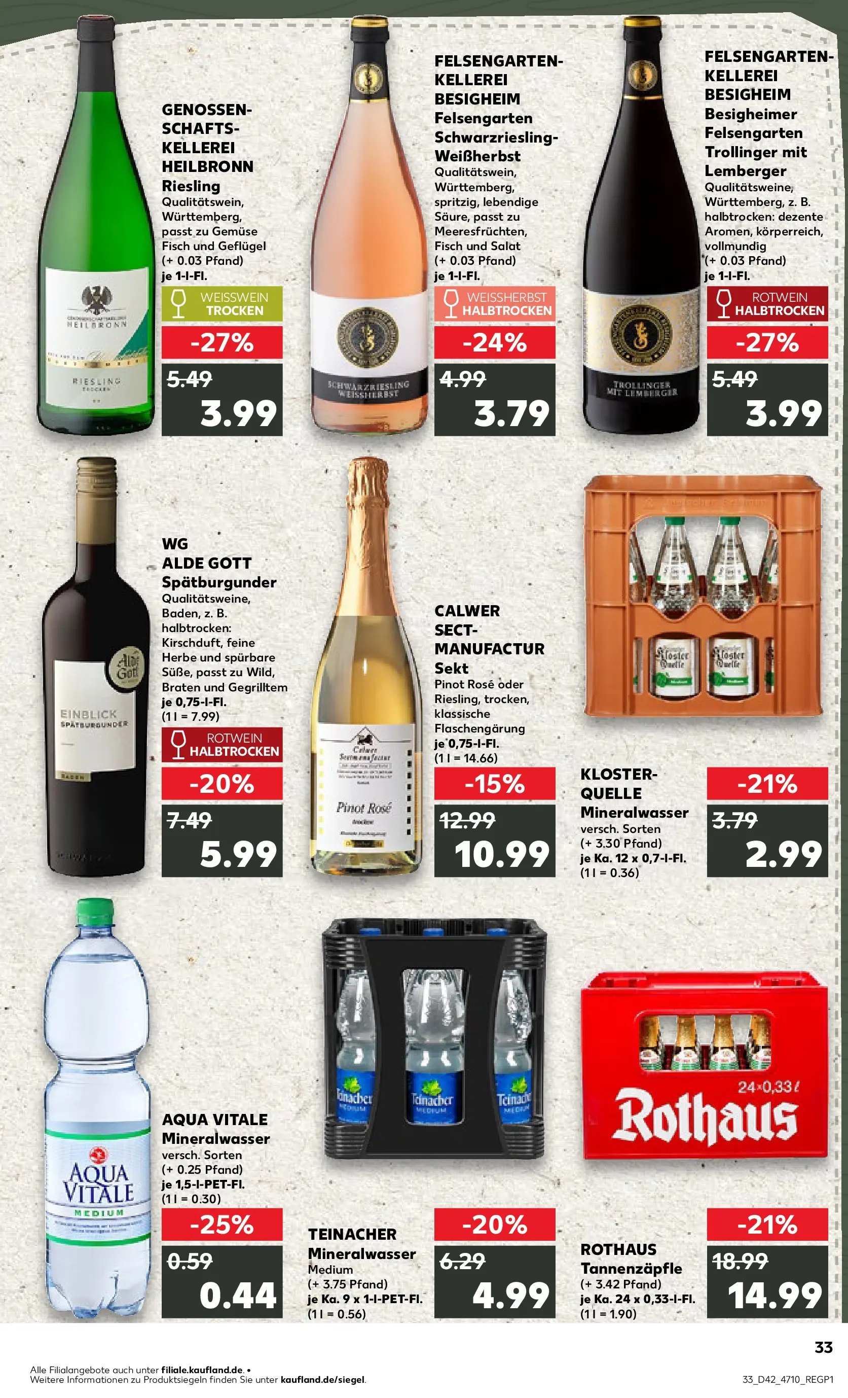 Prospekt Kaufland ab 19.10.2025 » Angebote und Werbung Online | Seite: 33 | Produkte: Rotwein, Sekt, Rotwein trocken, Fisch Prospekt Kaufland ab 19.10.2025 » Angebote Online zum Blättern | Seite: 33 | Produkte: Rotwein, Sekt, Rotwein trocken, Fisch
