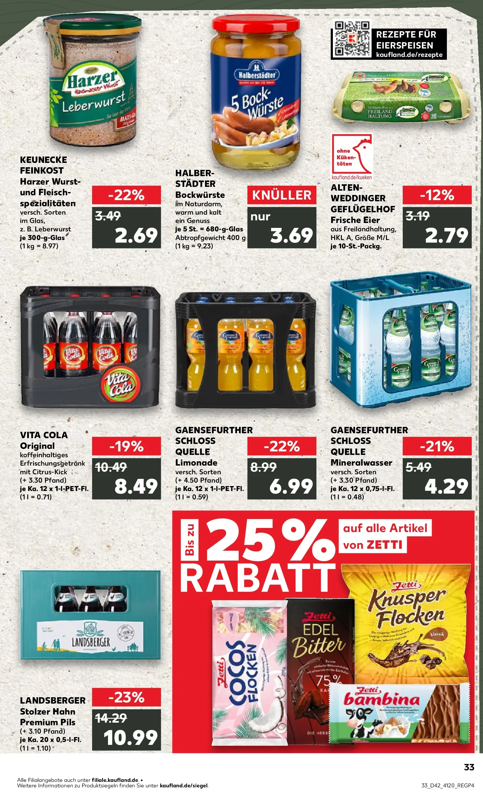 Prospekt Kaufland ab 19.10.2025 » Angebote und Werbung Online | Seite: 33 | Produkte: Cola, Eier, Mineralwasser, Fleisch Prospekt Kaufland ab 19.10.2025 » Angebote Online zum Blättern | Seite: 33 | Produkte: Cola, Eier, Mineralwasser, Fleisch