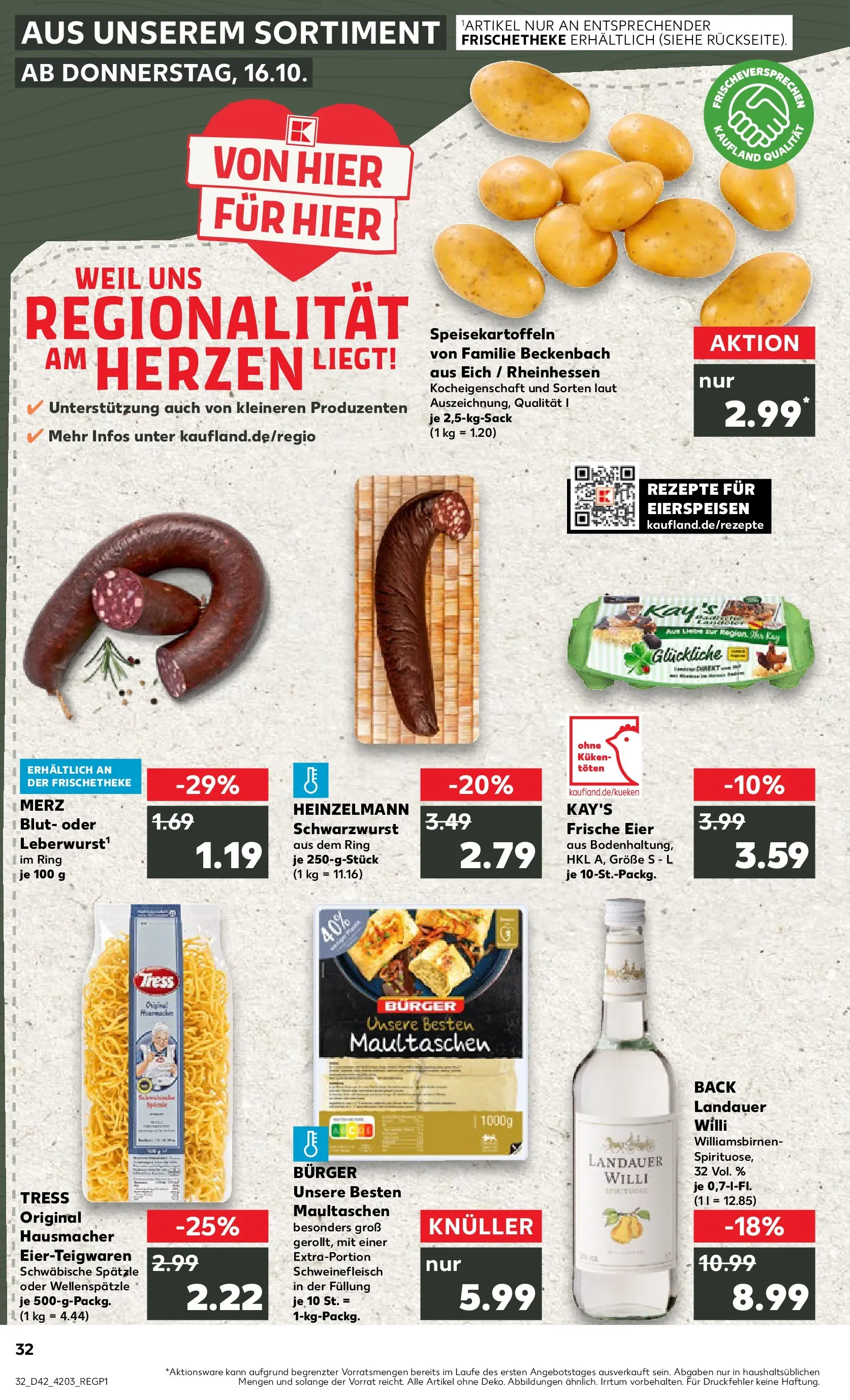 Prospekt Kaufland ab 19.10.2025 » Angebote und Werbung Online | Seite: 32 | Produkte: Eier, Burger, Pasta, Maultaschen Prospekt Kaufland ab 19.10.2025 » Angebote Online zum Blättern | Seite: 32 | Produkte: Eier, Burger, Pasta, Maultaschen