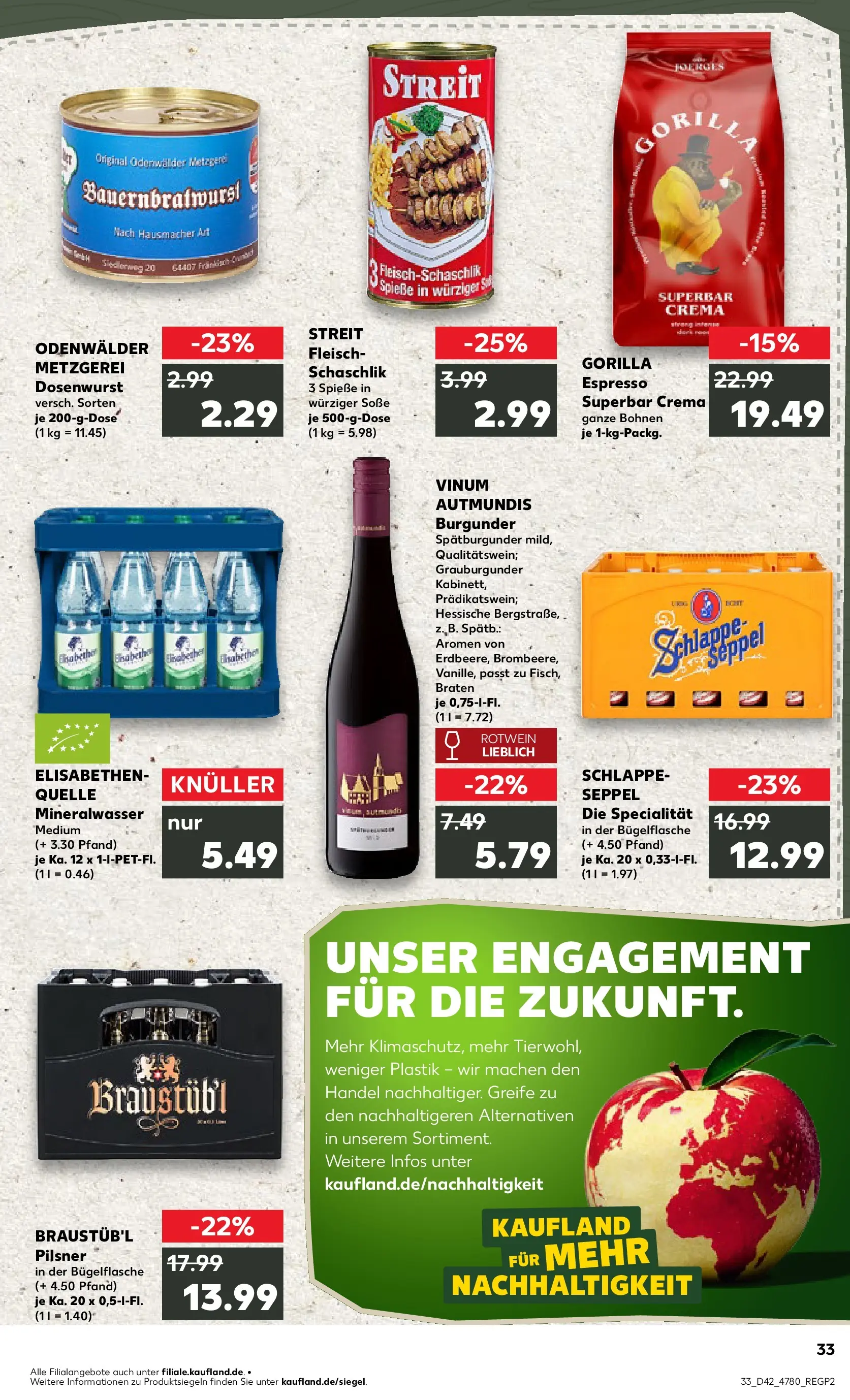 Prospekt Kaufland ab 19.10.2025 » Angebote und Werbung Online | Seite: 33 | Produkte: Rotwein, Spieße, Mineralwasser, Fleisch Prospekt Kaufland ab 19.10.2025 » Angebote Online zum Blättern | Seite: 33 | Produkte: Rotwein, Spieße, Mineralwasser, Fleisch