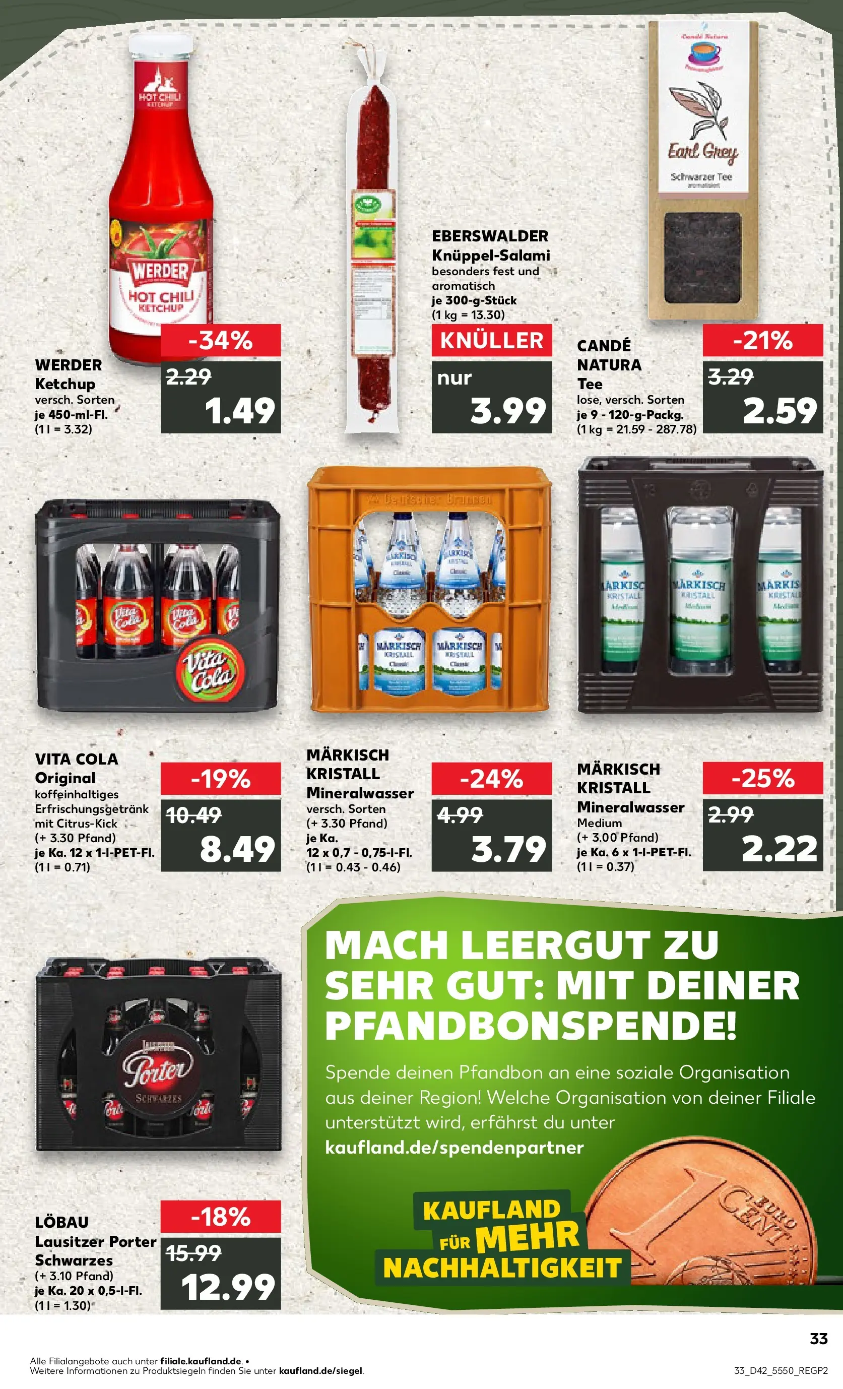 Prospekt Kaufland ab 19.10.2025 » Angebote und Werbung Online | Seite: 33 | Produkte: Cola, Vita cola, Salami, Tee Prospekt Kaufland ab 19.10.2025 » Angebote Online zum Blättern | Seite: 33 | Produkte: Cola, Vita cola, Salami, Tee