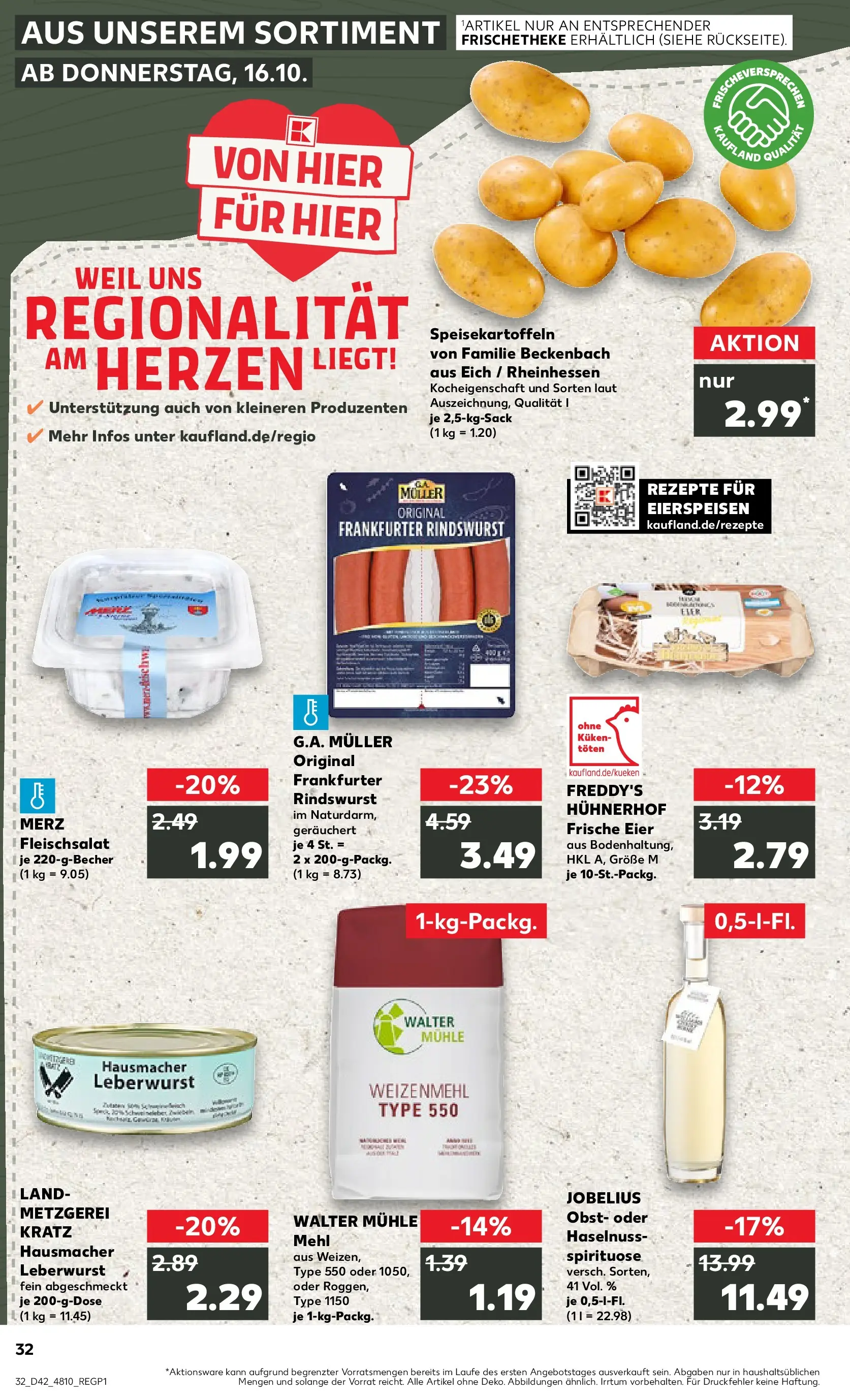 Prospekt Kaufland ab 19.10.2025 » Angebote Online zum Blättern | Seite: 32 | Produkte: Mühle, Eier, Weizenmehl, Obst