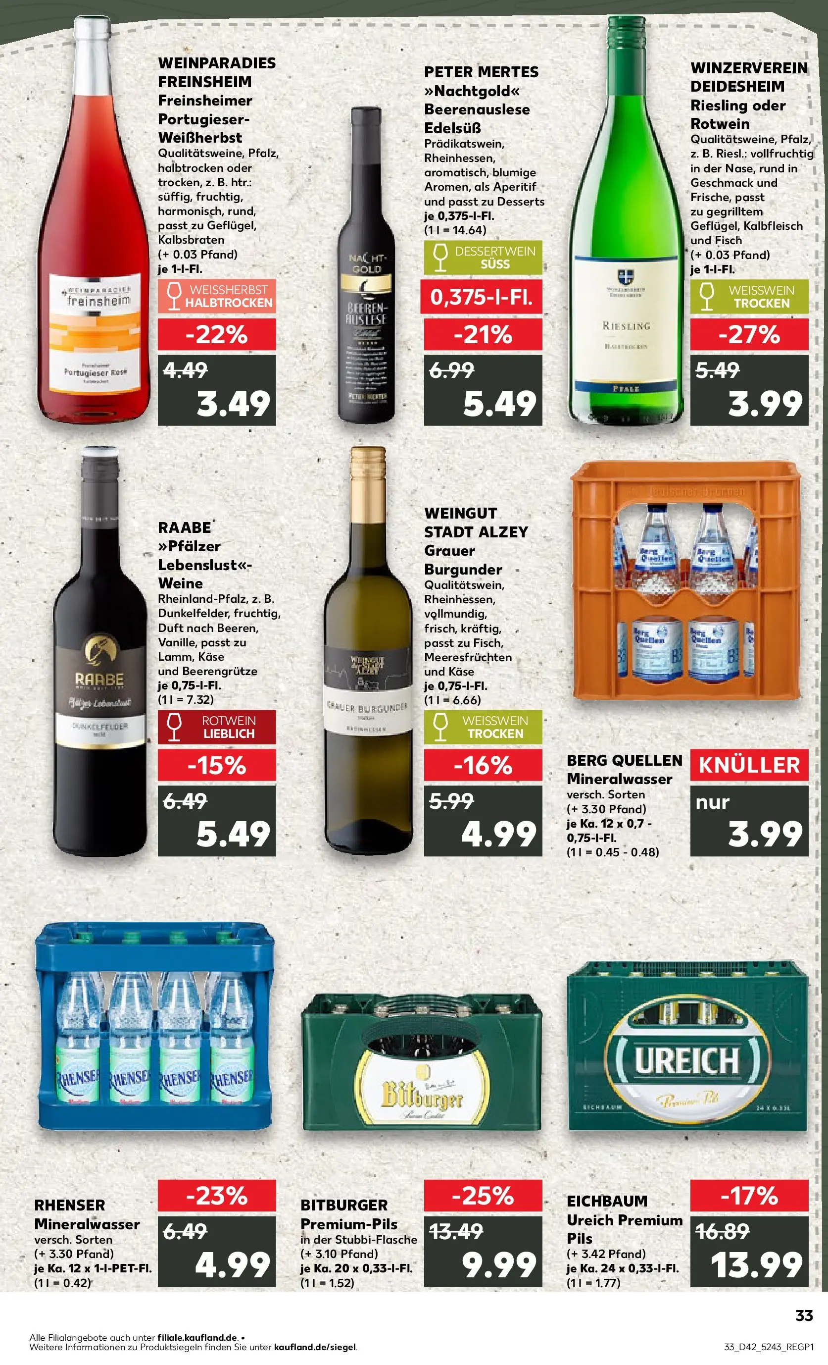Prospekt Kaufland ab 19.10.2025 » Angebote und Werbung Online | Seite: 33 | Produkte: Rotwein, Pils, Mineralwasser, Fisch Prospekt Kaufland ab 19.10.2025 » Angebote Online zum Blättern | Seite: 33 | Produkte: Rotwein, Pils, Mineralwasser, Fisch