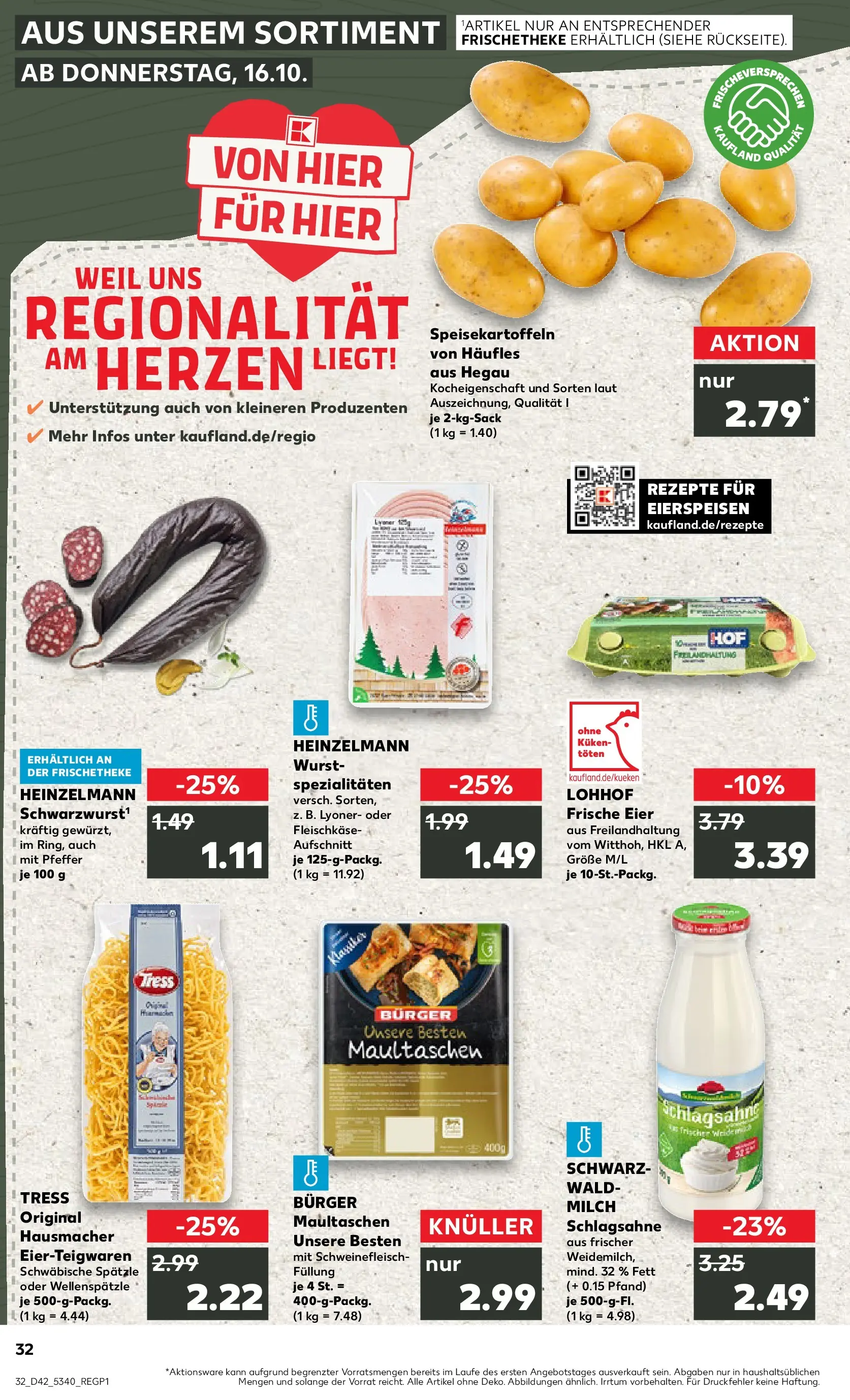 Prospekt Kaufland ab 19.10.2025 » Angebote und Werbung Online | Seite: 32 | Produkte: Schlagsahne, Milch, Eier, Pasta Prospekt Kaufland ab 19.10.2025 » Angebote Online zum Blättern | Seite: 32 | Produkte: Schlagsahne, Milch, Eier, Pasta