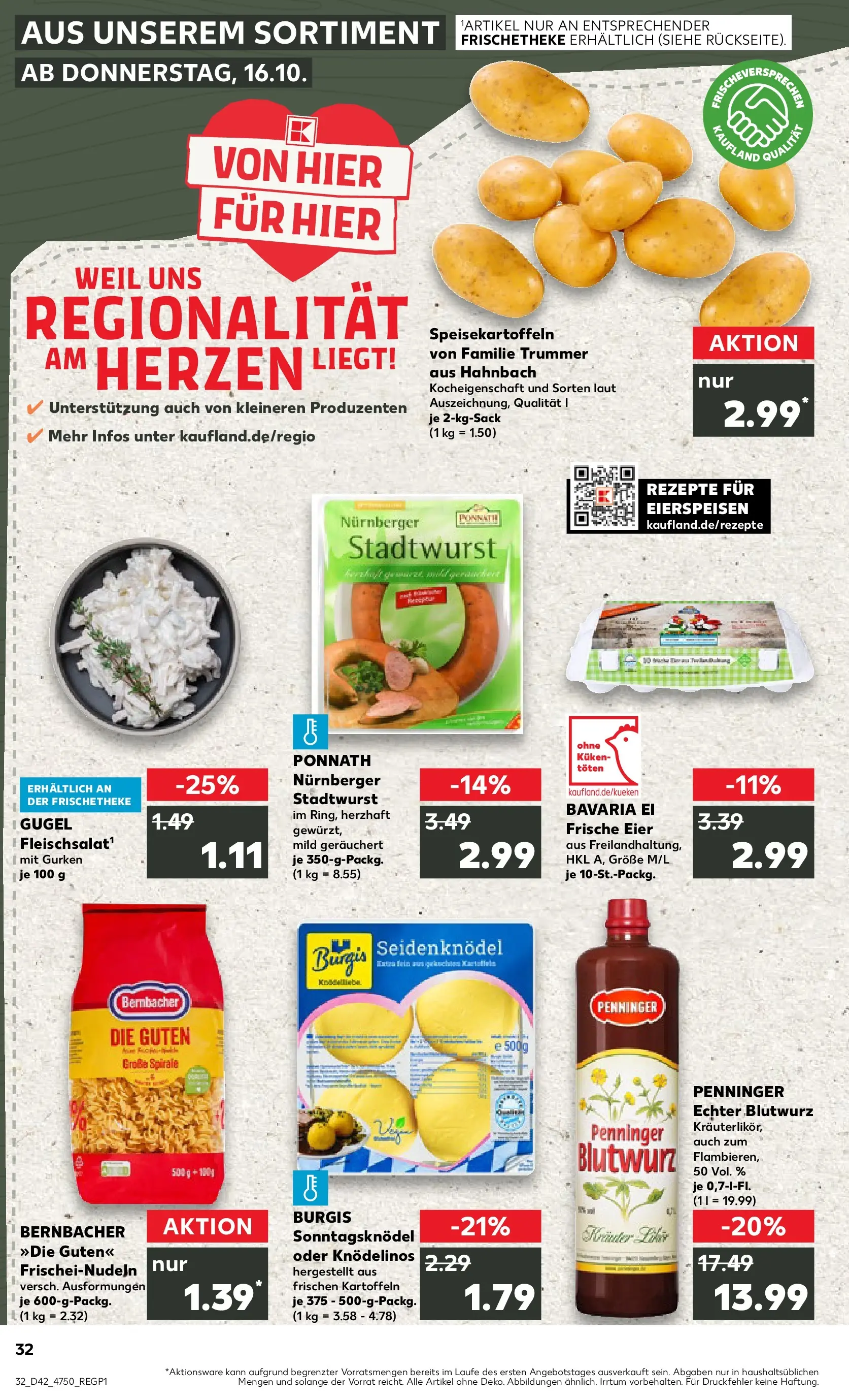 Prospekt Kaufland ab 19.10.2025 » Angebote und Werbung Online | Seite: 32 | Produkte: Eier, Kartoffeln, Pasta, Gurken Prospekt Kaufland ab 19.10.2025 » Angebote Online zum Blättern | Seite: 32 | Produkte: Eier, Kartoffeln, Pasta, Gurken