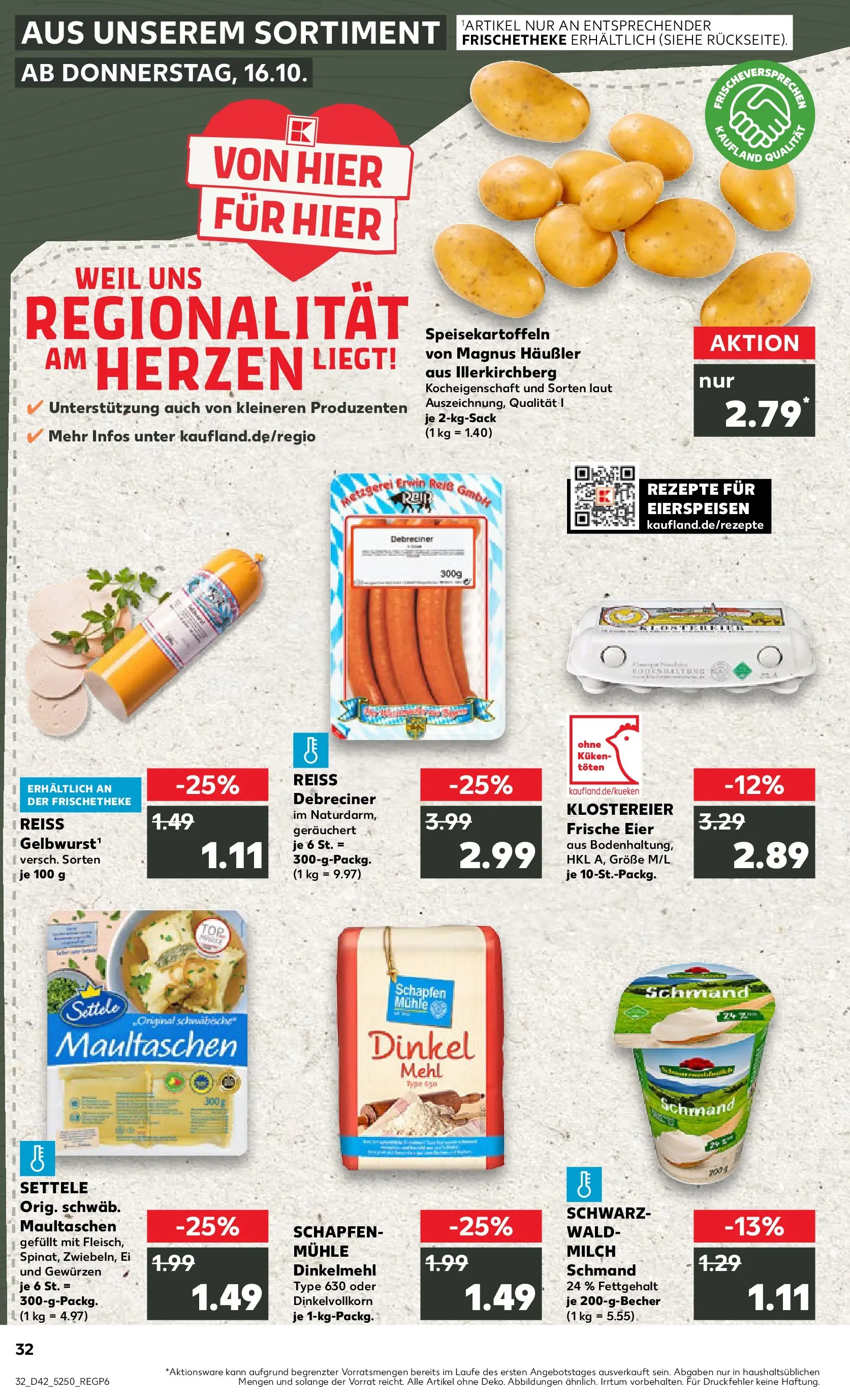 Prospekt Kaufland ab 19.10.2025 » Angebote und Werbung Online | Seite: 32 | Produkte: Mehl, Milch, Eier, Maultaschen Prospekt Kaufland ab 19.10.2025 » Angebote Online zum Blättern | Seite: 32 | Produkte: Mehl, Milch, Eier, Maultaschen