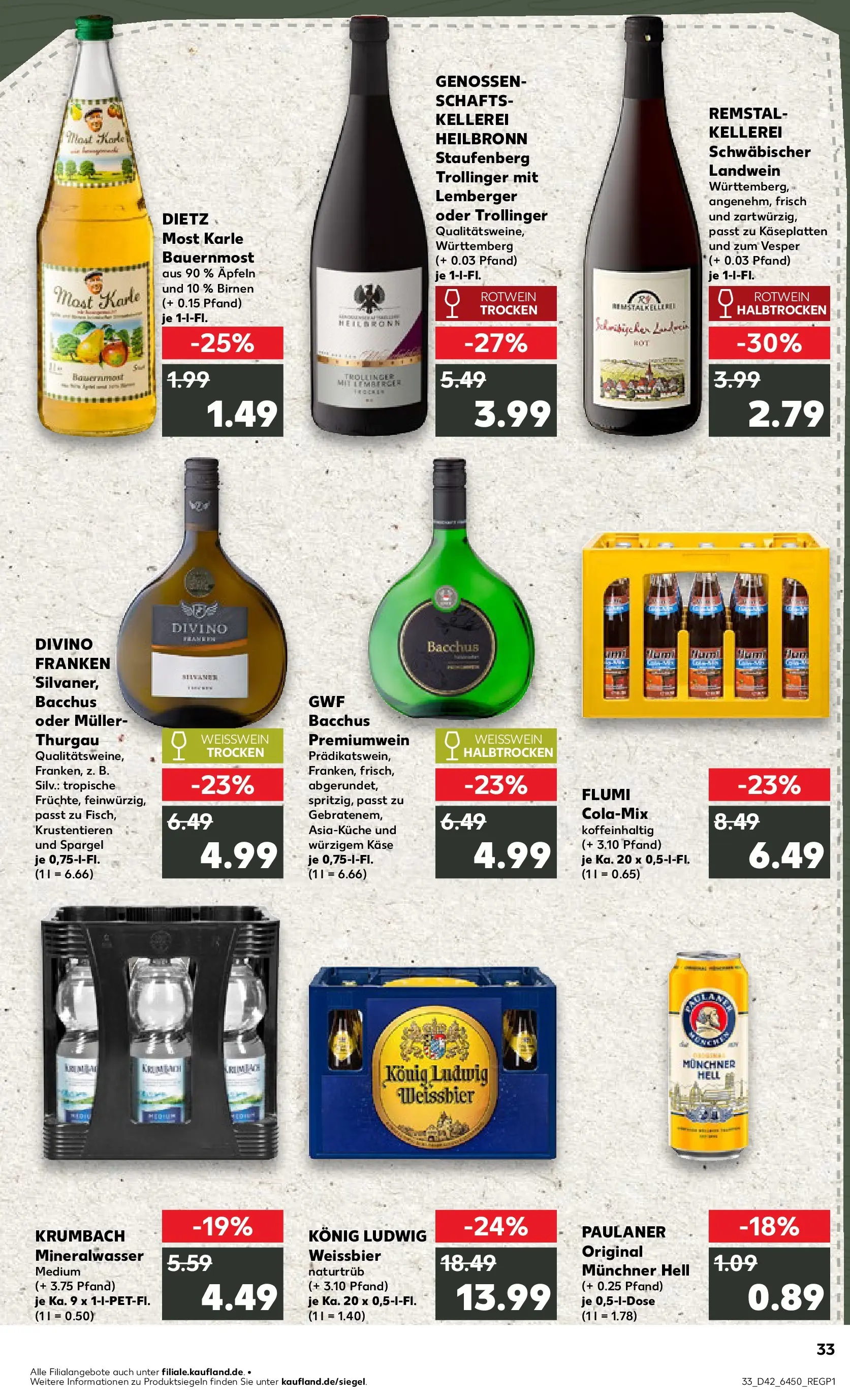 Prospekt Kaufland ab 19.10.2025 » Angebote und Werbung Online | Seite: 33 | Produkte: Käse, Weißbier, Rotwein, Mineralwasser Prospekt Kaufland ab 19.10.2025 » Angebote Online zum Blättern | Seite: 33 | Produkte: Käse, Weißbier, Rotwein, Mineralwasser