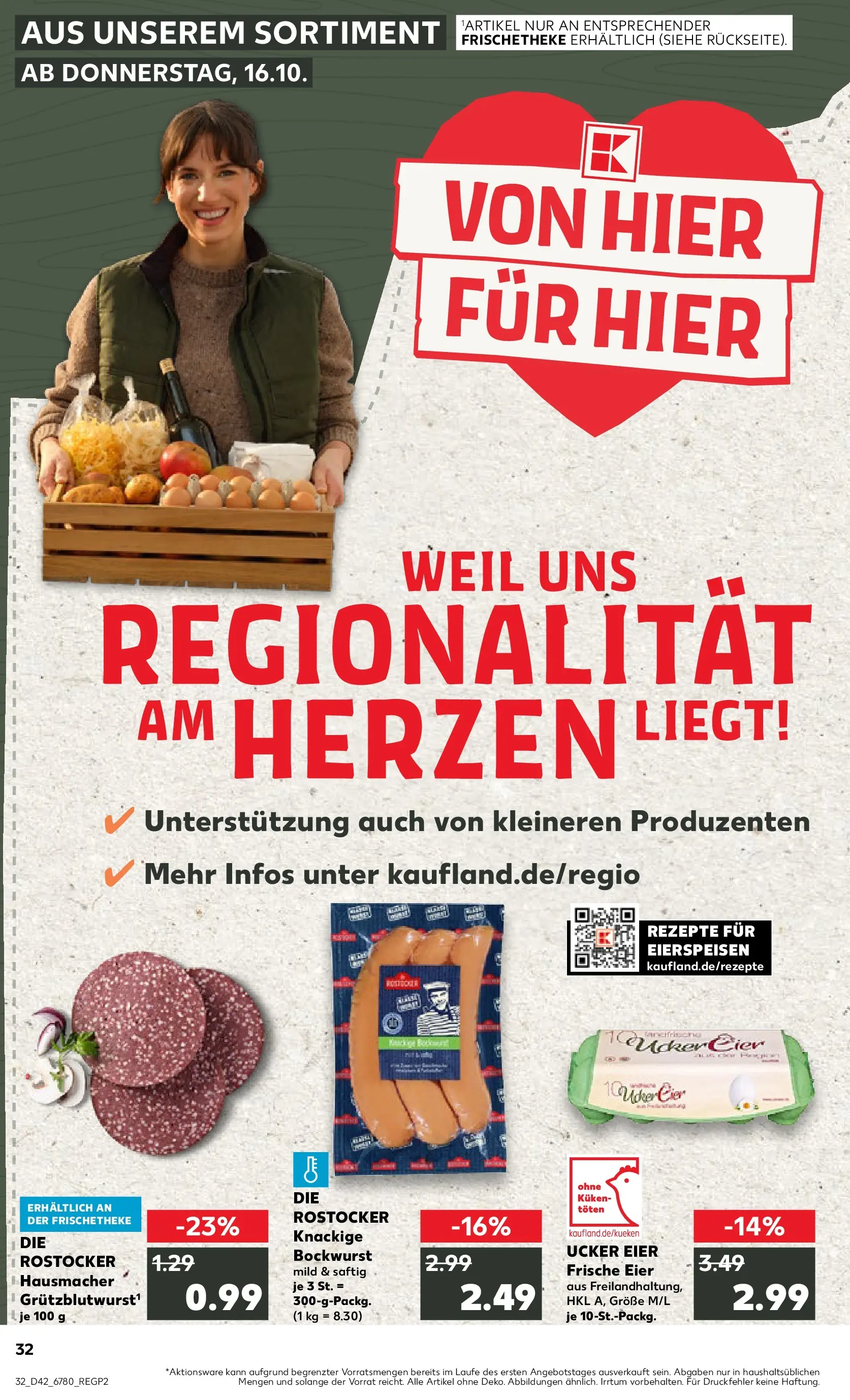 Prospekt Kaufland ab 19.10.2025 » Angebote und Werbung Online | Seite: 32 | Produkte: Bockwurst, Eier Prospekt Kaufland ab 19.10.2025 » Angebote Online zum Blättern | Seite: 32 | Produkte: Bockwurst, Eier