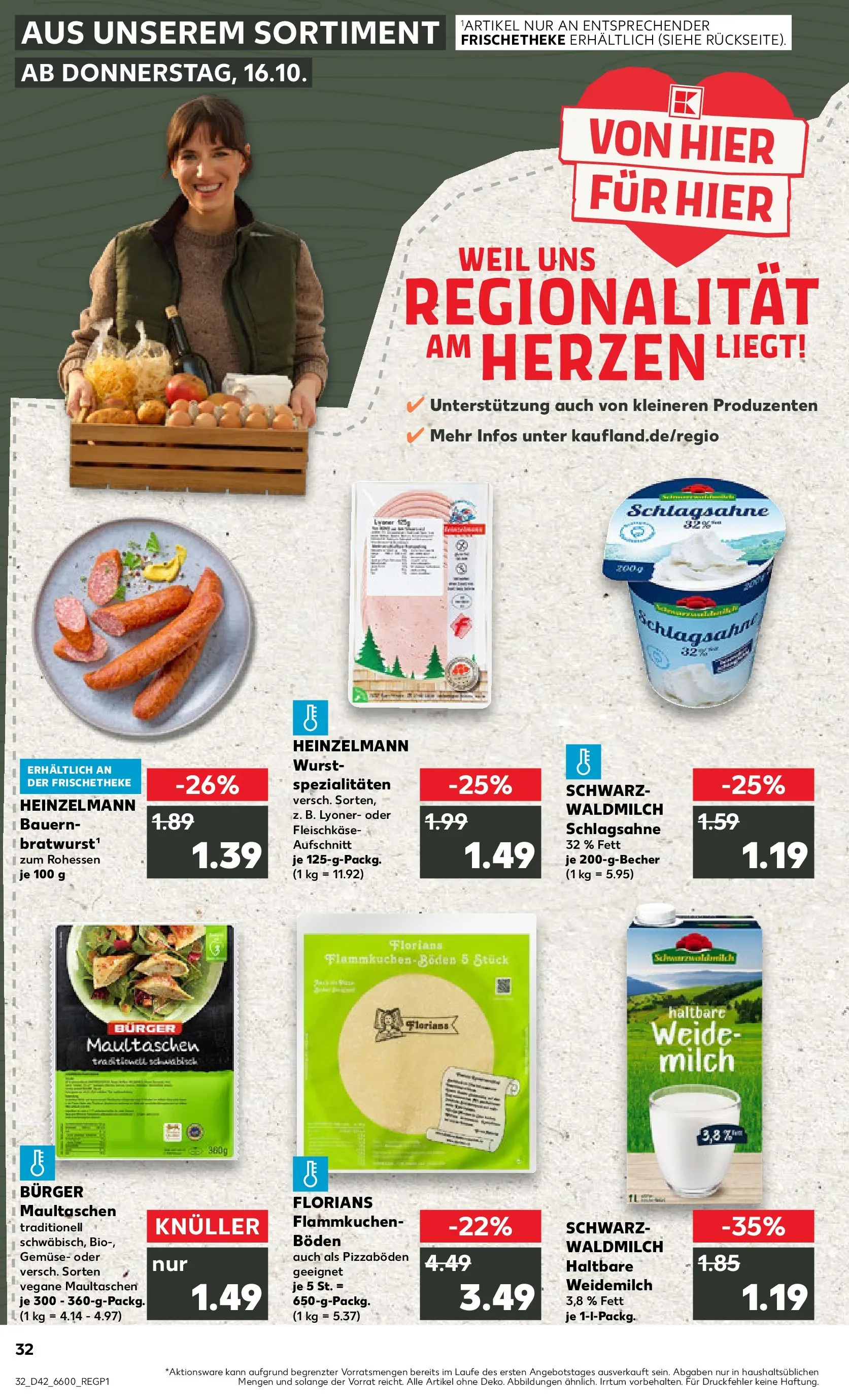 Prospekt Kaufland ab 19.10.2025 » Angebote und Werbung Online | Seite: 32 | Produkte: Schlagsahne, Gemüse, Wurst, Pizza Prospekt Kaufland ab 19.10.2025 » Angebote Online zum Blättern | Seite: 32 | Produkte: Schlagsahne, Gemüse, Wurst, Pizza