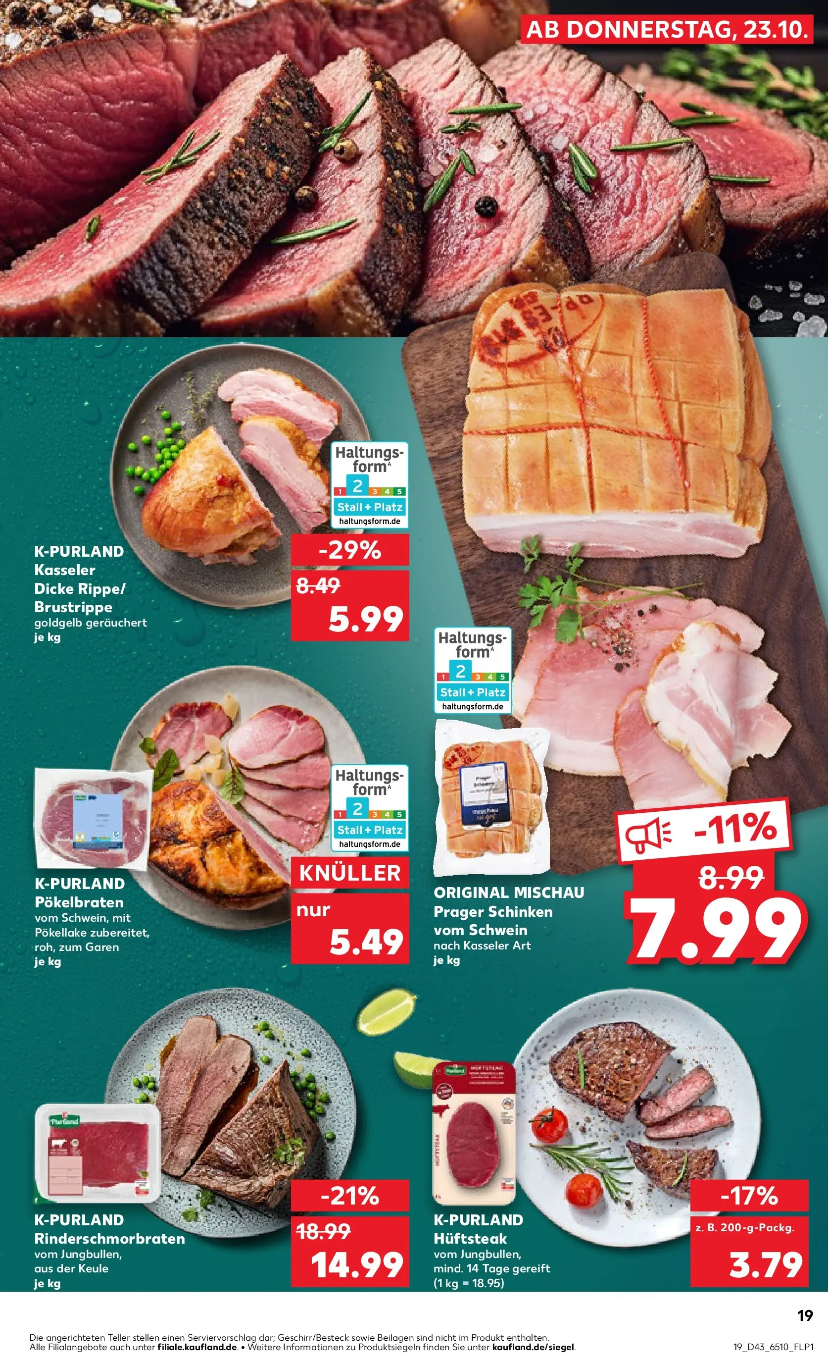 Prospekt Kaufland ab 22.10.2025 » Angebote Online zum Blättern | Seite: 19 | Produkte: Schinken, Steak