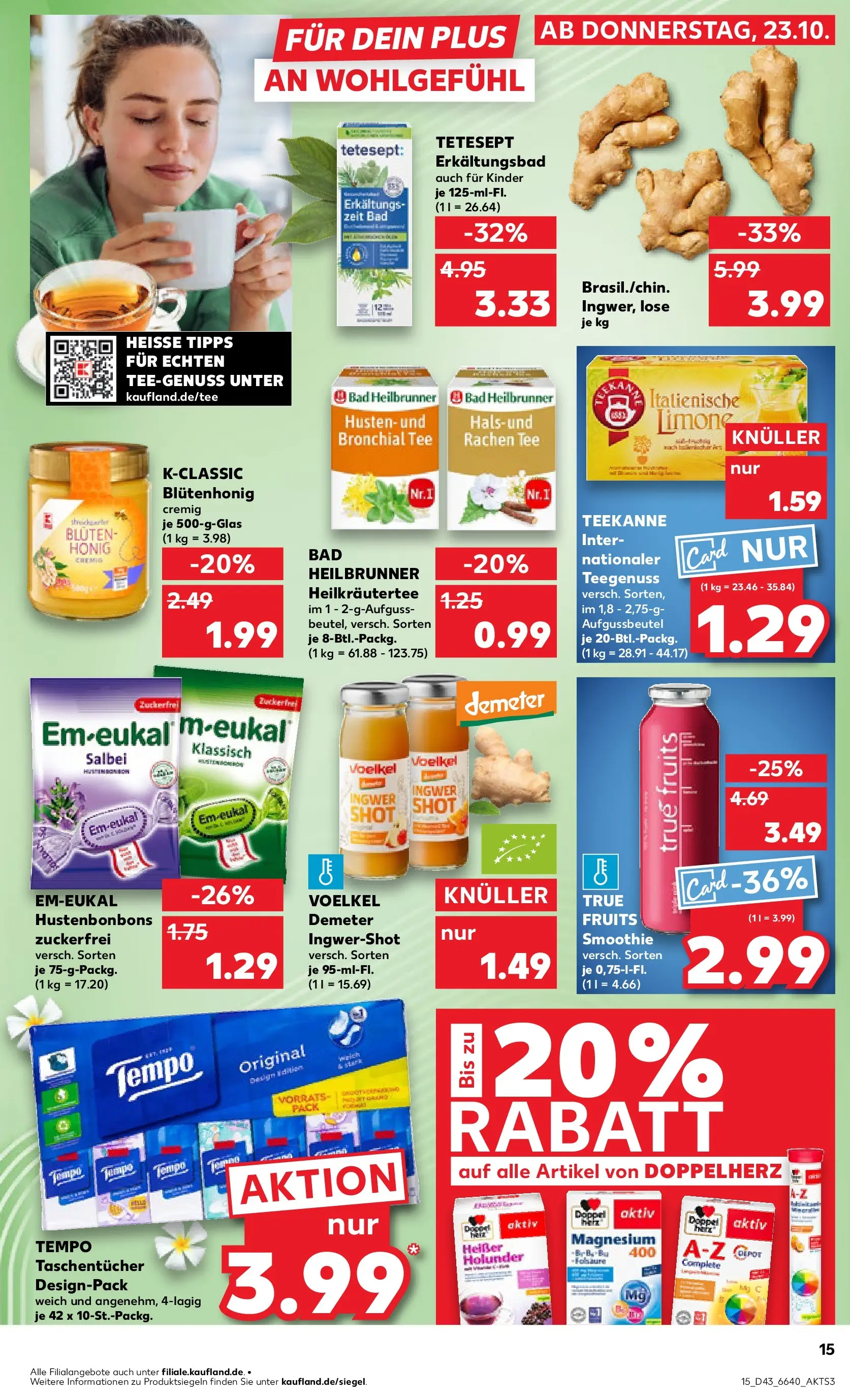 Prospekt Kaufland ab 22.10.2025 » Angebote Online zum Blättern | Seite: 15 | Produkte: Bad, Tempo, Teekanne, Tee