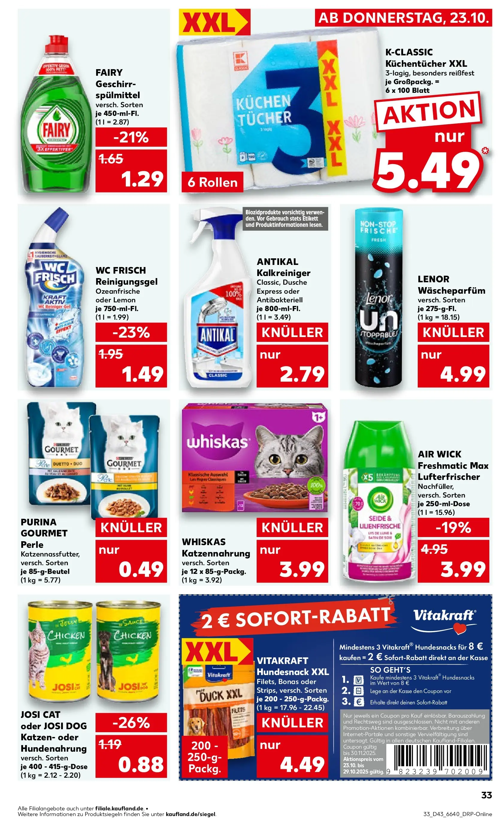 Prospekt Kaufland ab 22.10.2025 » Angebote Online zum Blättern | Seite: 33 | Produkte: Lenor, Wc frisch, Kuchen, Whiskas