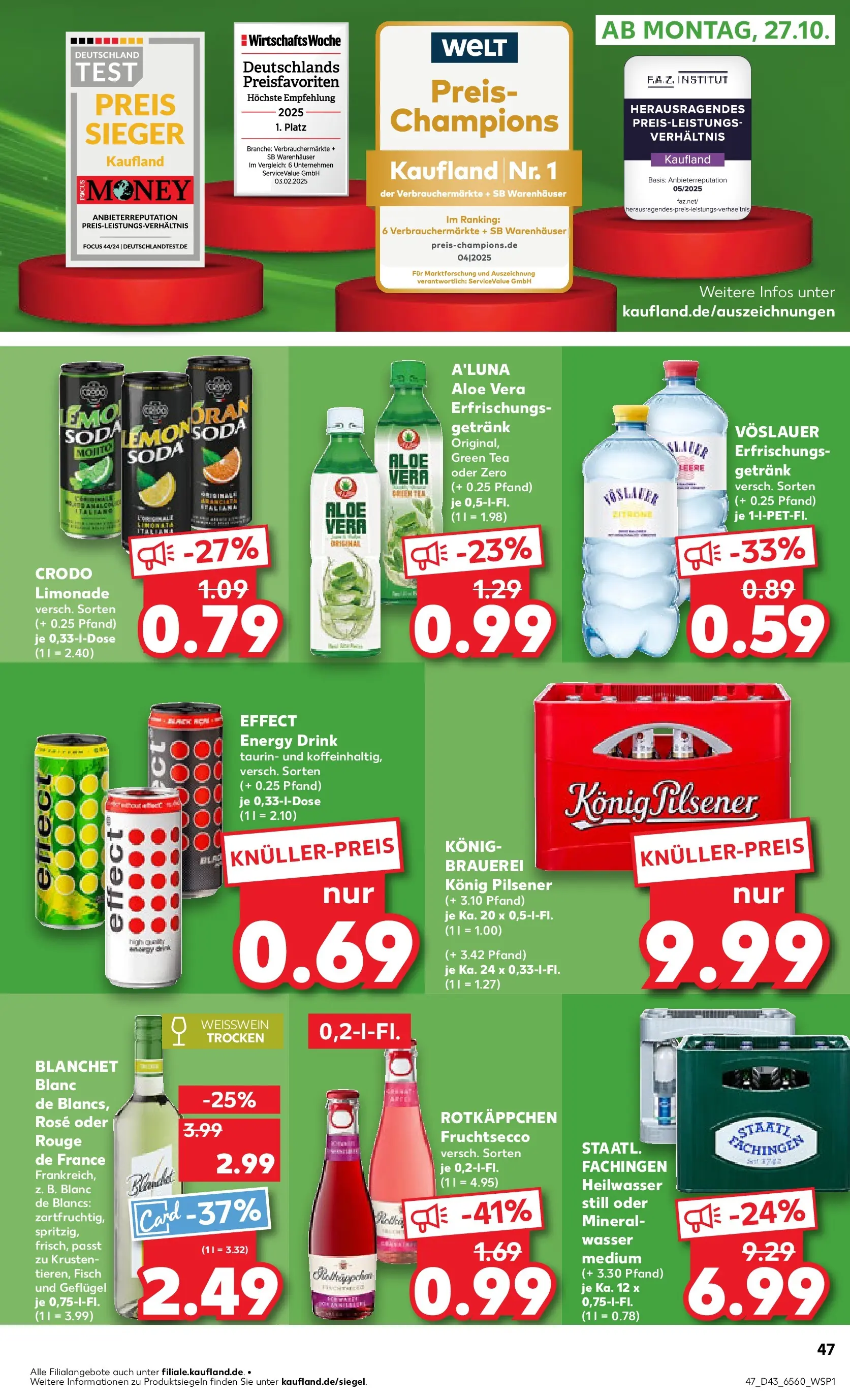 Prospekt Kaufland ab 22.10.2025 » Angebote Online zum Blättern | Seite: 47 | Produkte: Konig pilsener, Energy, Fruchtsecco, Wasser