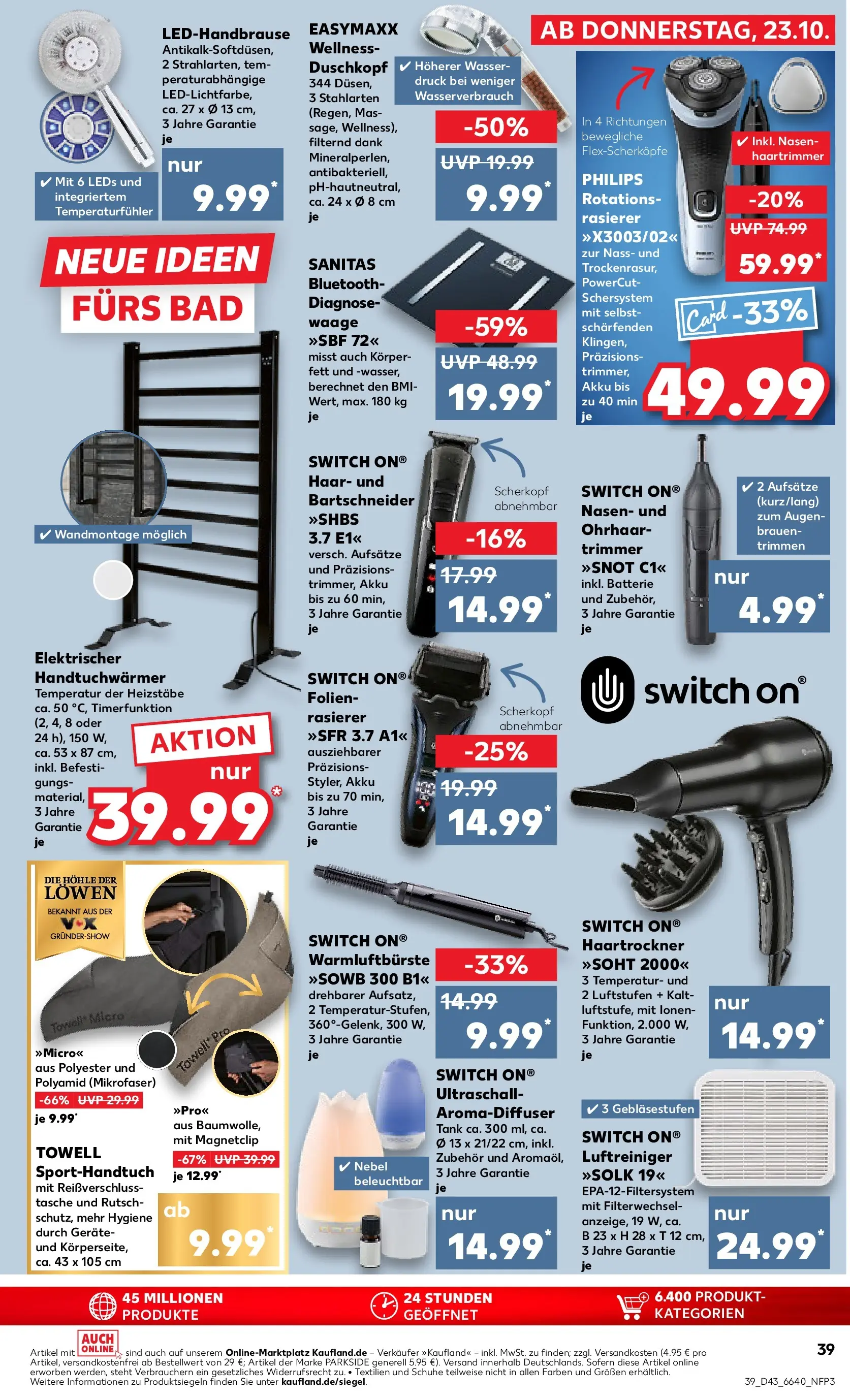 Prospekt Kaufland ab 22.10.2025 » Angebote Online zum Blättern | Seite: 39 | Produkte: Philips, Rasierer, Haartrockner, Bad