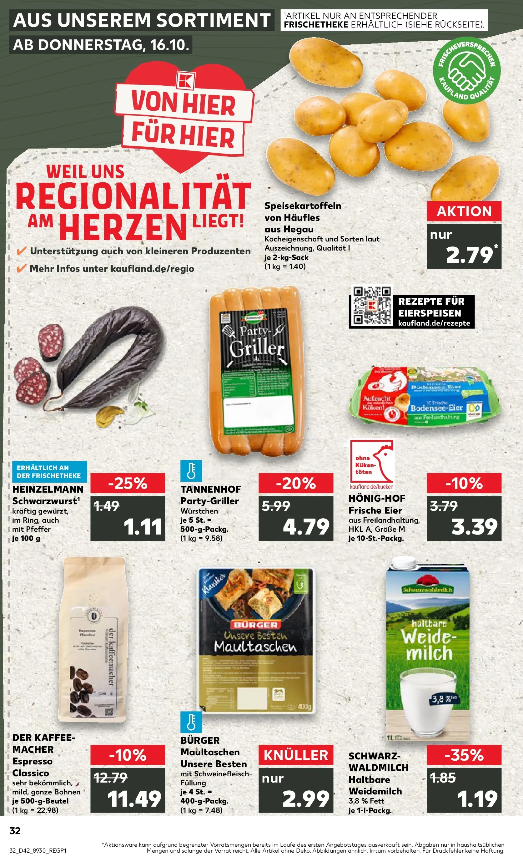 Prospekt Kaufland ab 19.10.2025 » Angebote und Werbung Online | Seite: 32 | Produkte: Milch, Eier, Burger, Schweinefleisch Prospekt Kaufland ab 19.10.2025 » Angebote Online zum Blättern | Seite: 32 | Produkte: Milch, Eier, Burger, Schweinefleisch
