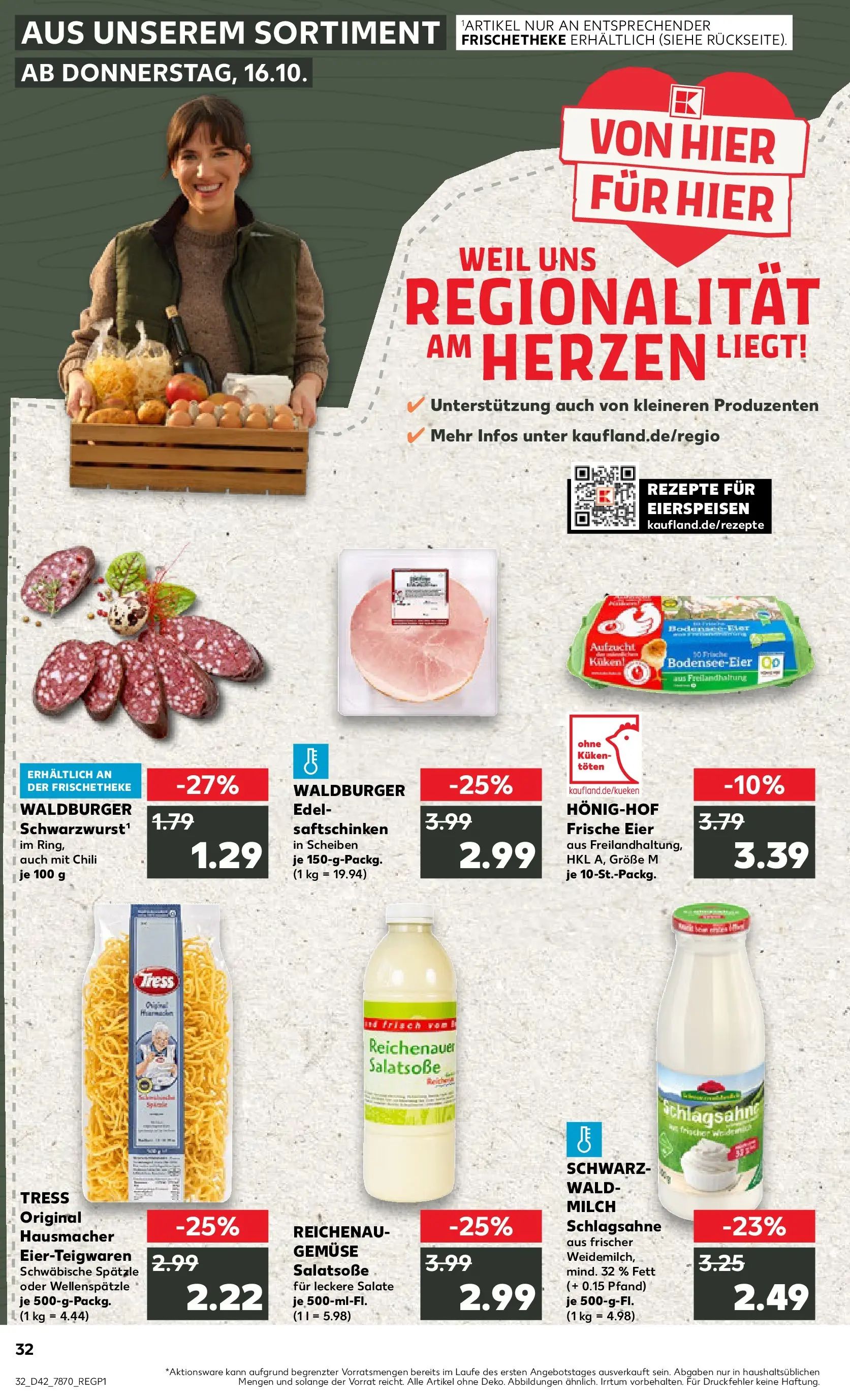 Prospekt Kaufland ab 19.10.2025 » Angebote Online zum Blättern | Seite: 32 | Produkte: Schlagsahne, Dressing, Gemüse, Chili