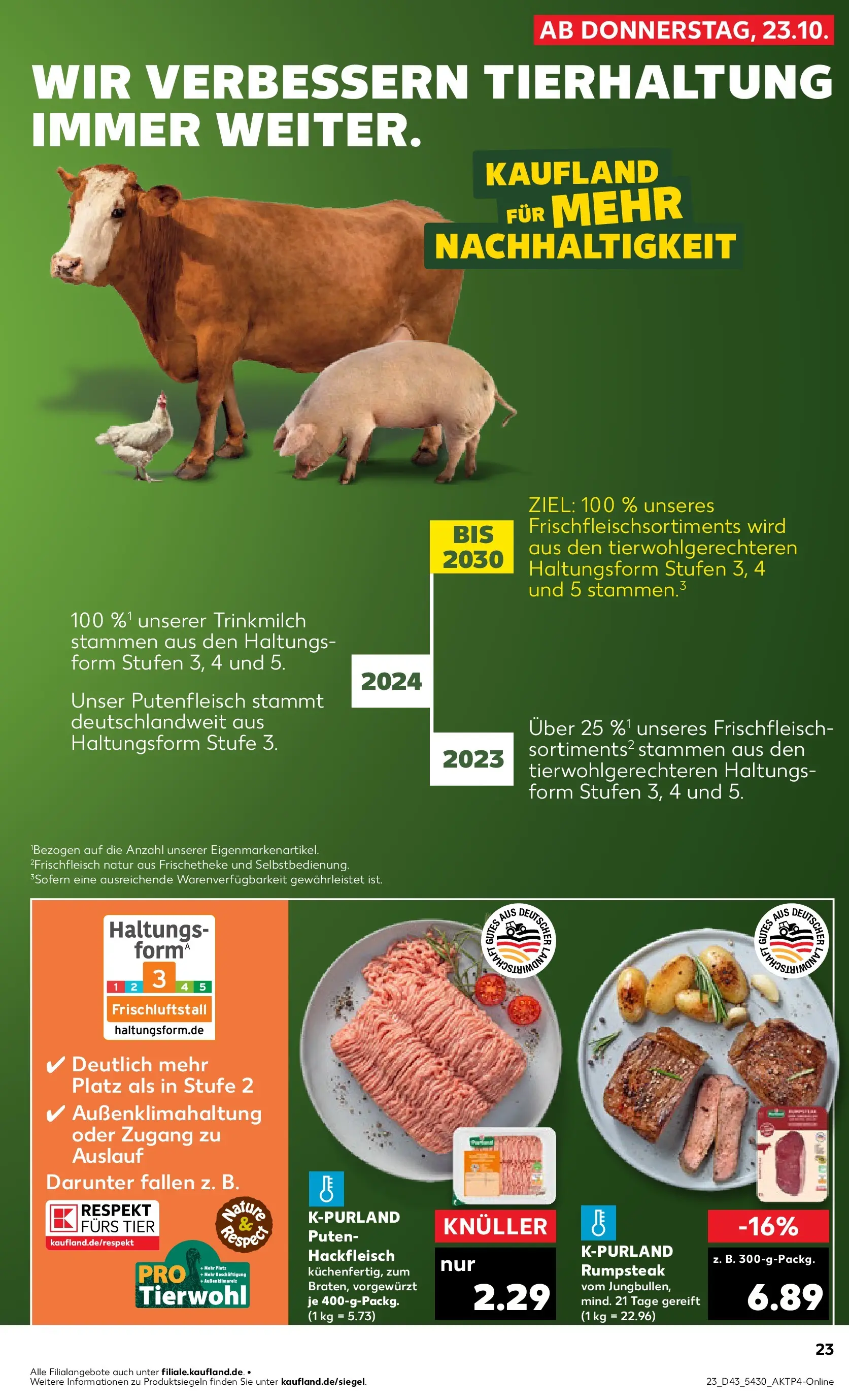Prospekt Kaufland ab 22.10.2025 » Angebote Online zum Blättern | Seite: 23 | Produkte: Rumpsteak, Steak, Hackfleisch