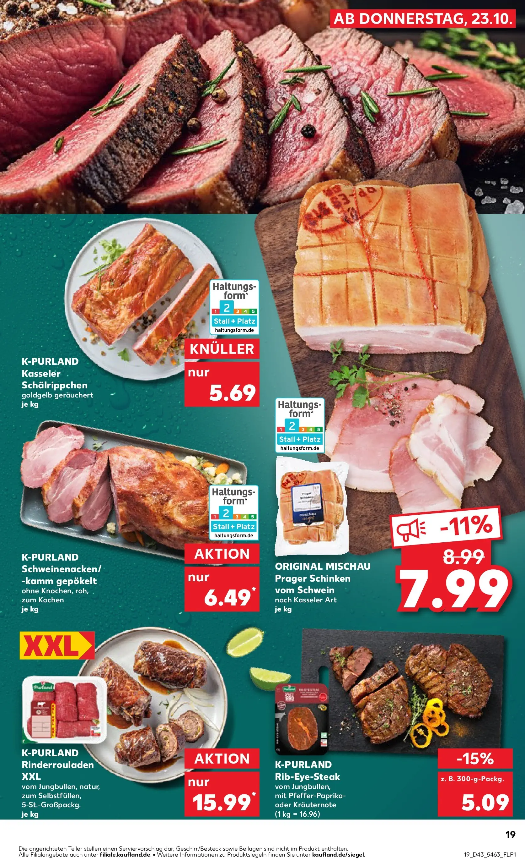Prospekt Kaufland ab 22.10.2025 » Angebote Online zum Blättern | Seite: 19 | Produkte: Rinderrouladen, Schinken, Steak