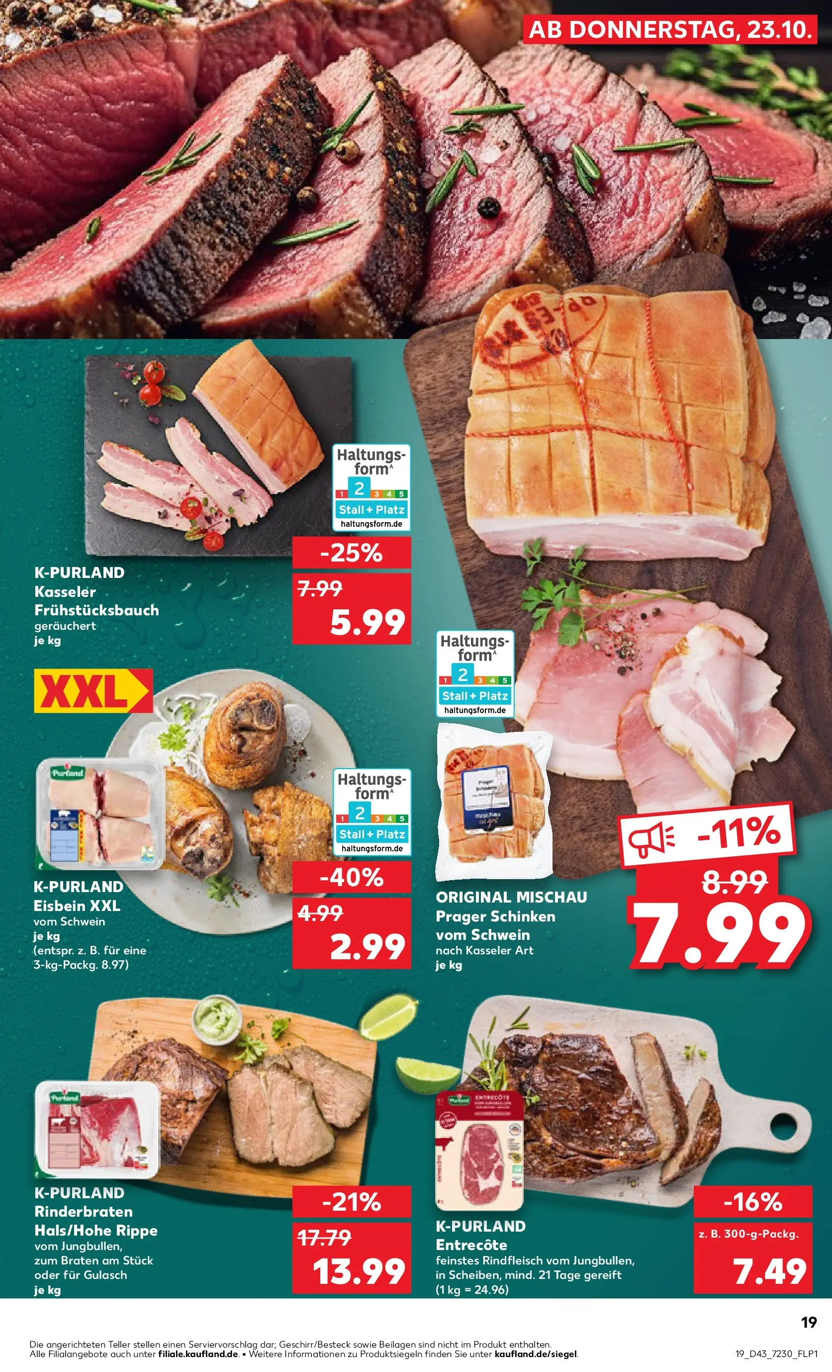 Prospekt Kaufland ab 22.10.2025 » Angebote Online zum Blättern | Seite: 19 | Produkte: Rinderbraten, Gulasch, Schinken, Steak