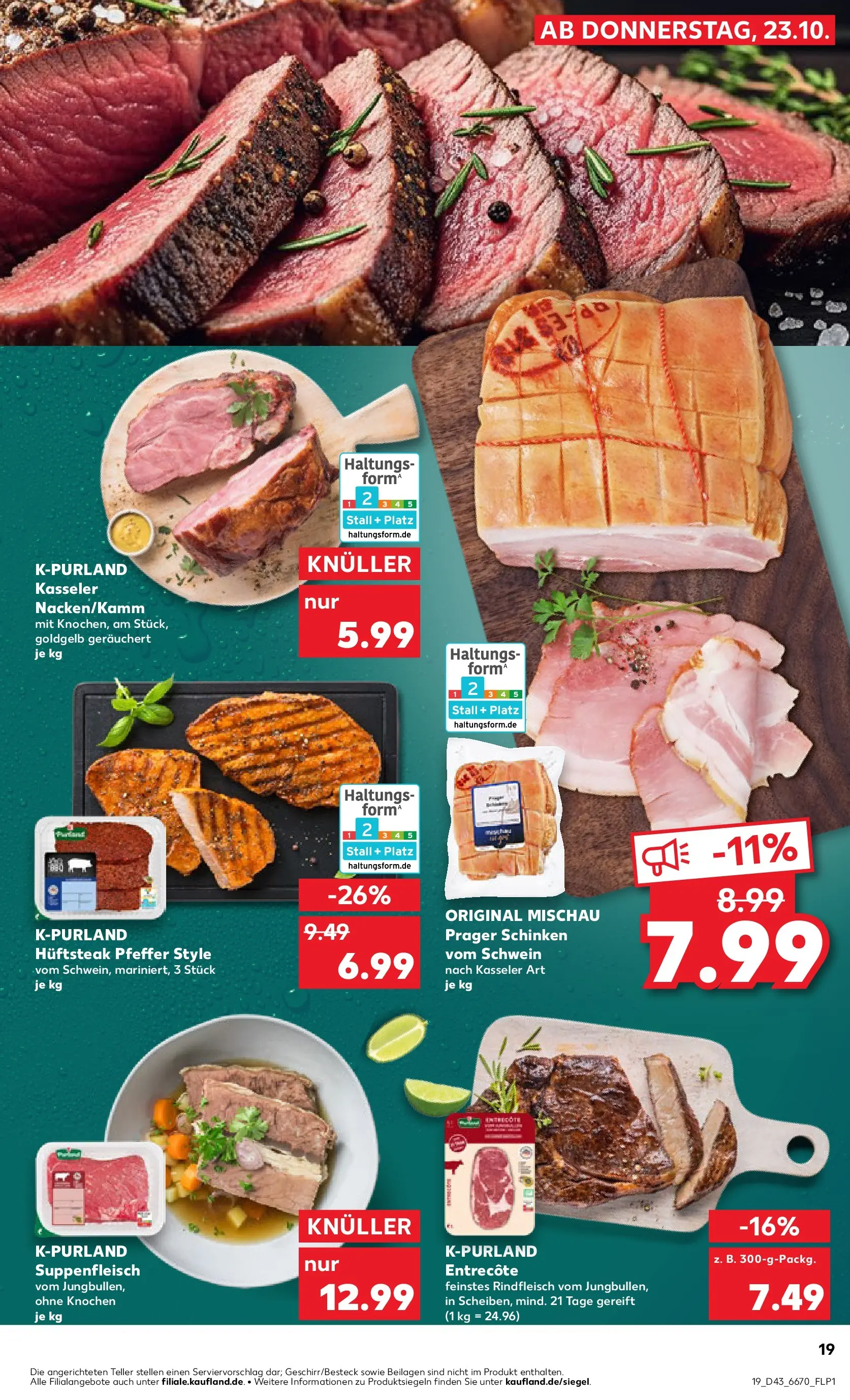 Prospekt Kaufland ab 22.10.2025 » Angebote Online zum Blättern | Seite: 19 | Produkte: Entrecote, Suppenfleisch, Schinken, Rindfleisch