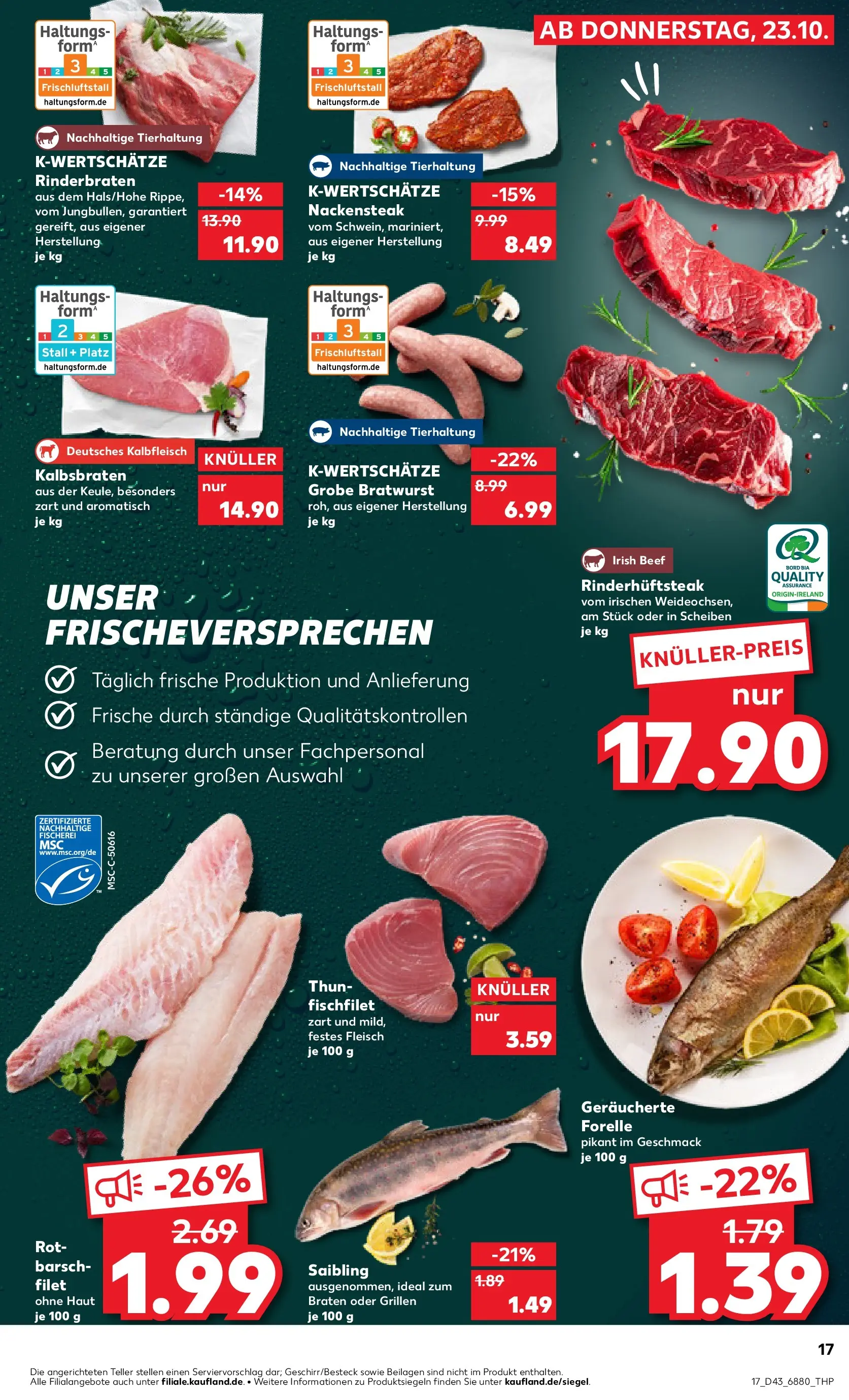 Prospekt Kaufland ab 22.10.2025 » Angebote Online zum Blättern | Seite: 17 | Produkte: Rinderbraten, Bratwurst, Steak, Fleisch
