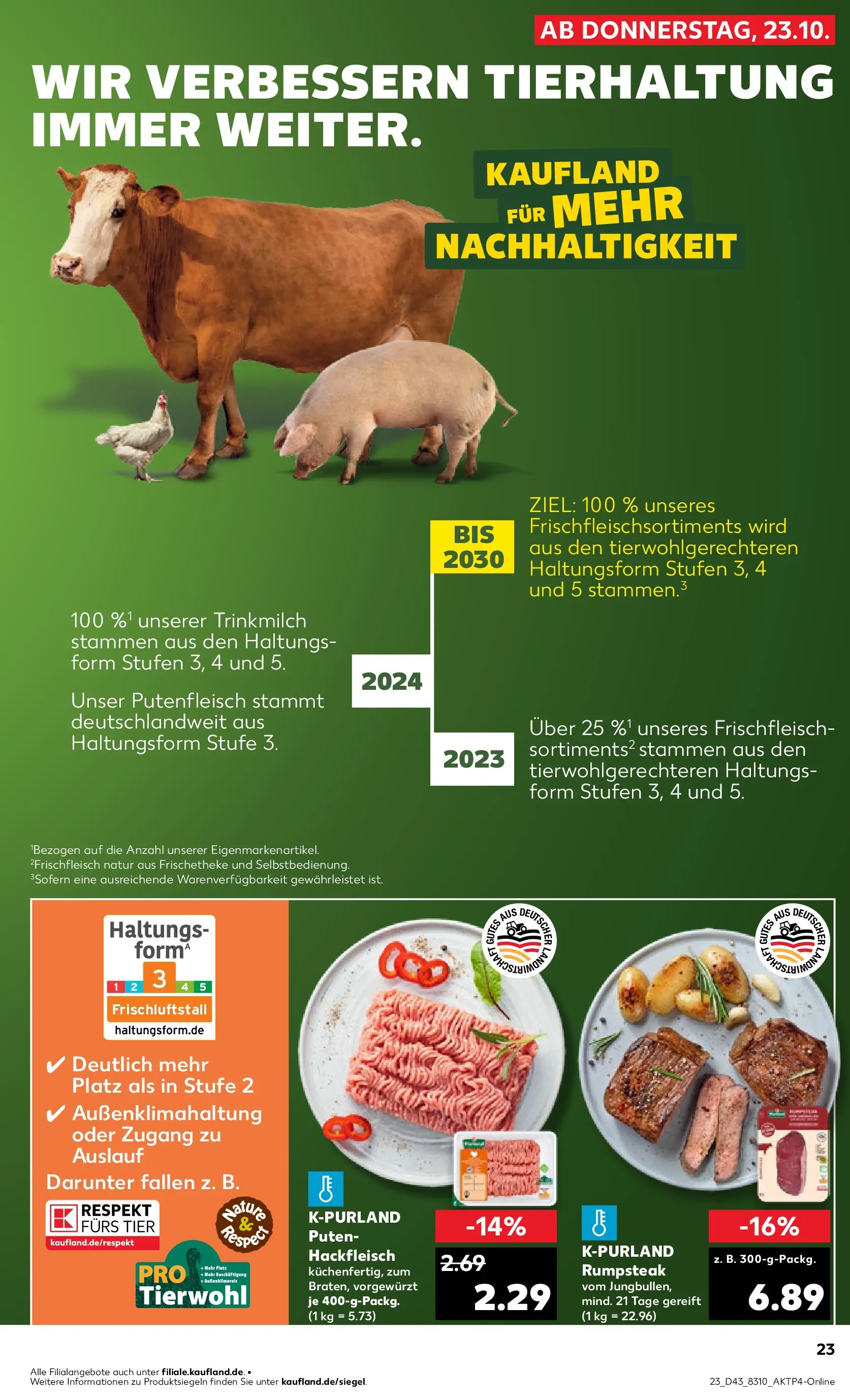 Prospekt Kaufland ab 22.10.2025 » Angebote Online zum Blättern | Seite: 23 | Produkte: Rumpsteak, Steak, Hackfleisch