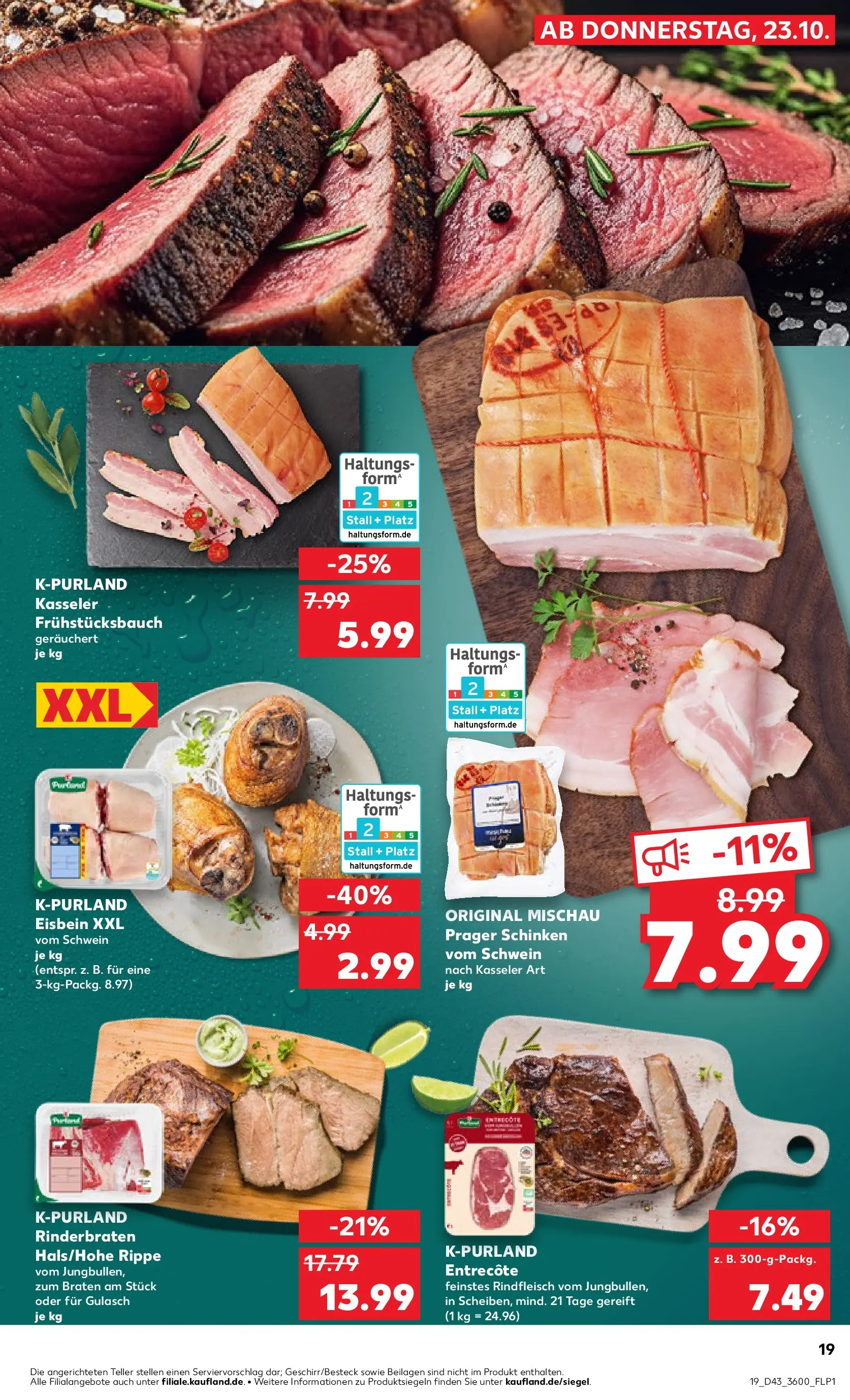 Prospekt Kaufland ab 22.10.2025 » Angebote Online zum Blättern | Seite: 19 | Produkte: Rinderbraten, Entrecote, Schinken, Rindfleisch