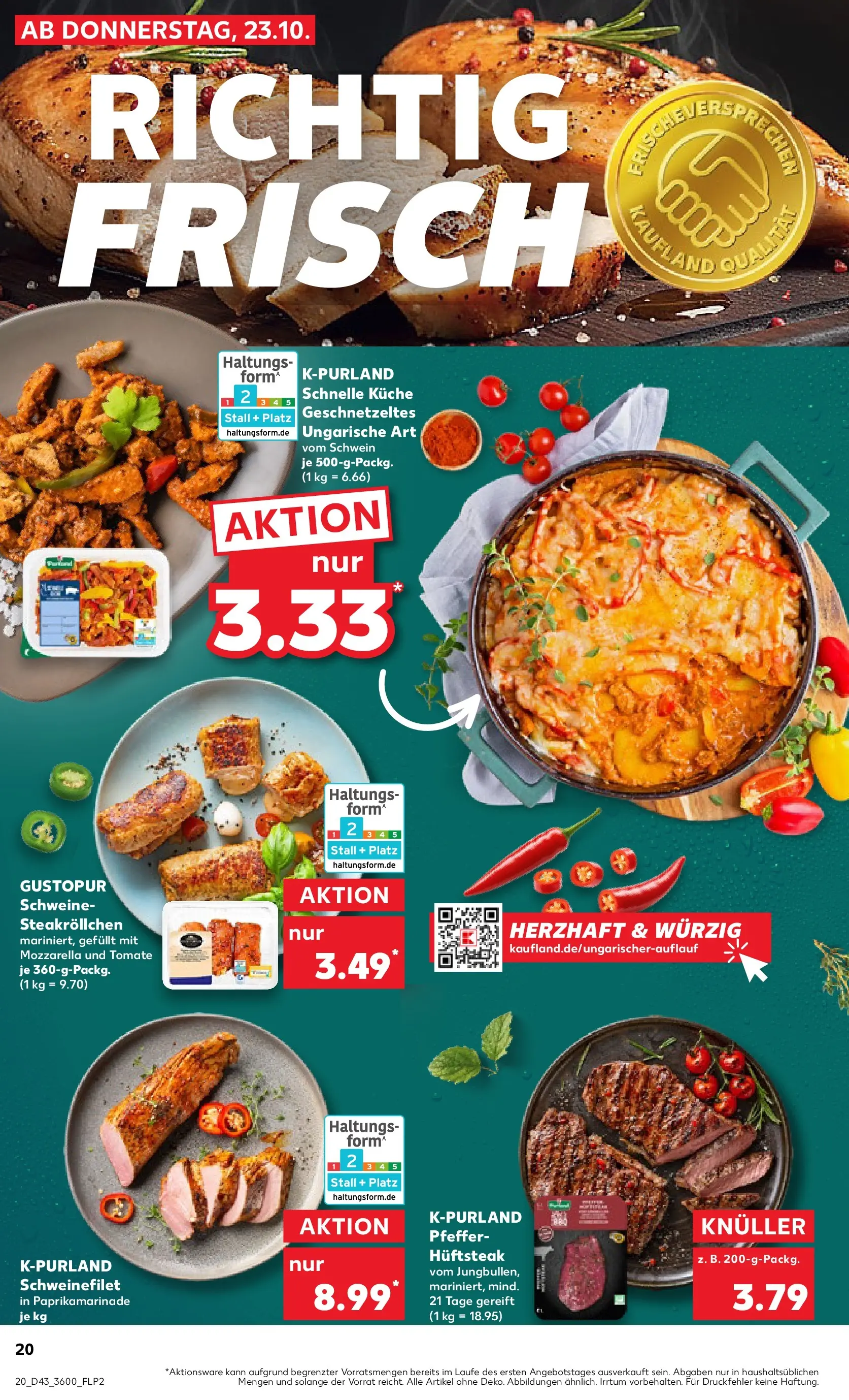 Prospekt Kaufland ab 22.10.2025 » Angebote Online zum Blättern | Seite: 20 | Produkte: Mozzarella, Küche, Schweinefilet, Pfeffer