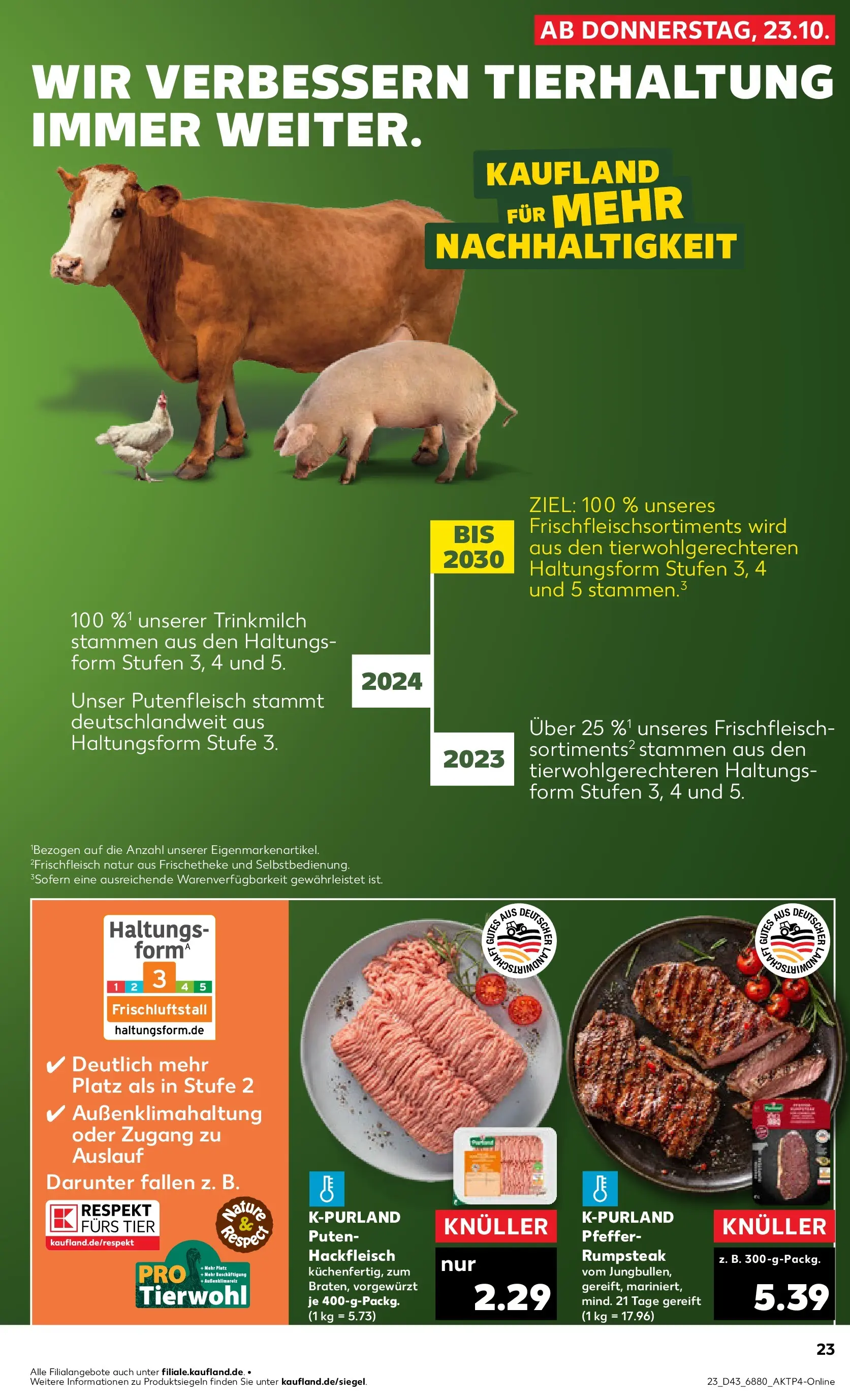 Prospekt Kaufland ab 22.10.2025 » Angebote Online zum Blättern | Seite: 23 | Produkte: Rumpsteak, Pfeffer, Steak, Hackfleisch