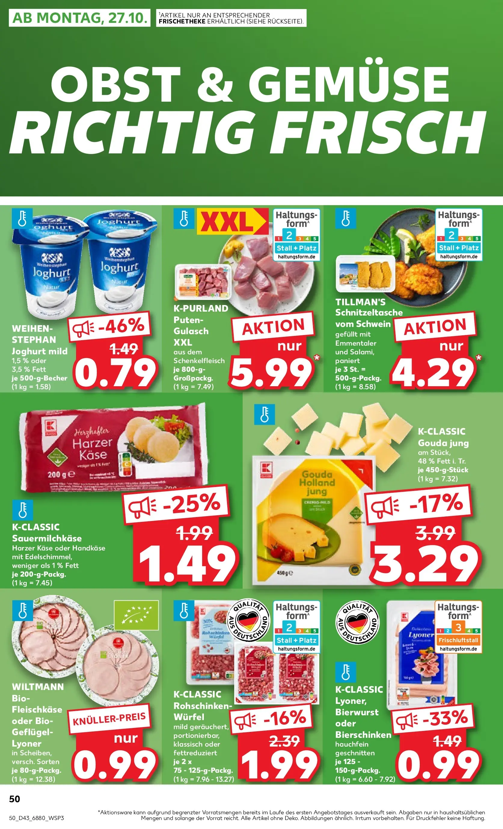 Prospekt Kaufland ab 22.10.2025 » Angebote Online zum Blättern | Seite: 50 | Produkte: Käse, Joghurt, Gouda, Obst