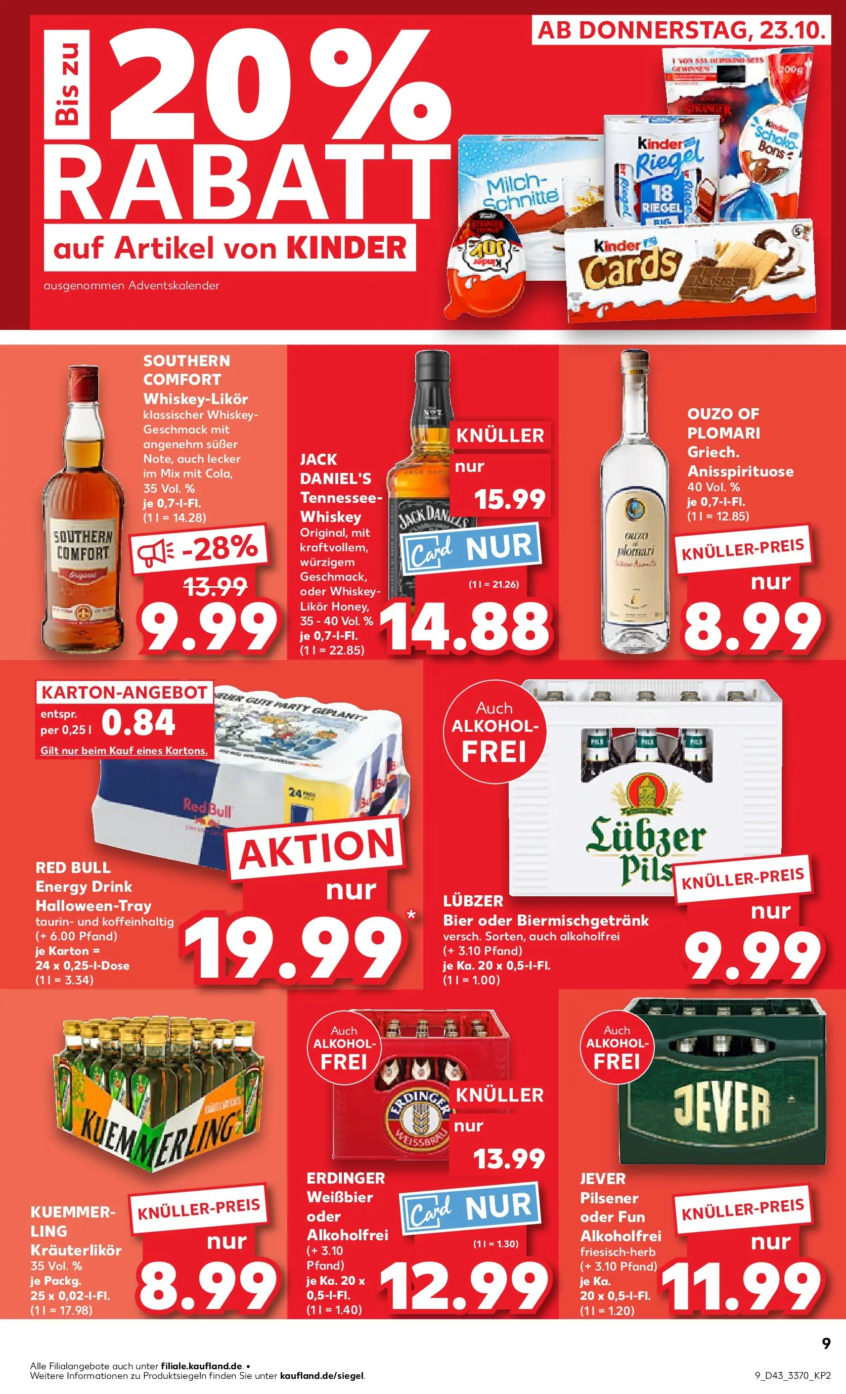Prospekt Kaufland ab 22.10.2025 » Angebote Online zum Blättern | Seite: 9 | Produkte: Ouzo, Bier, Pils, Jack Daniel's