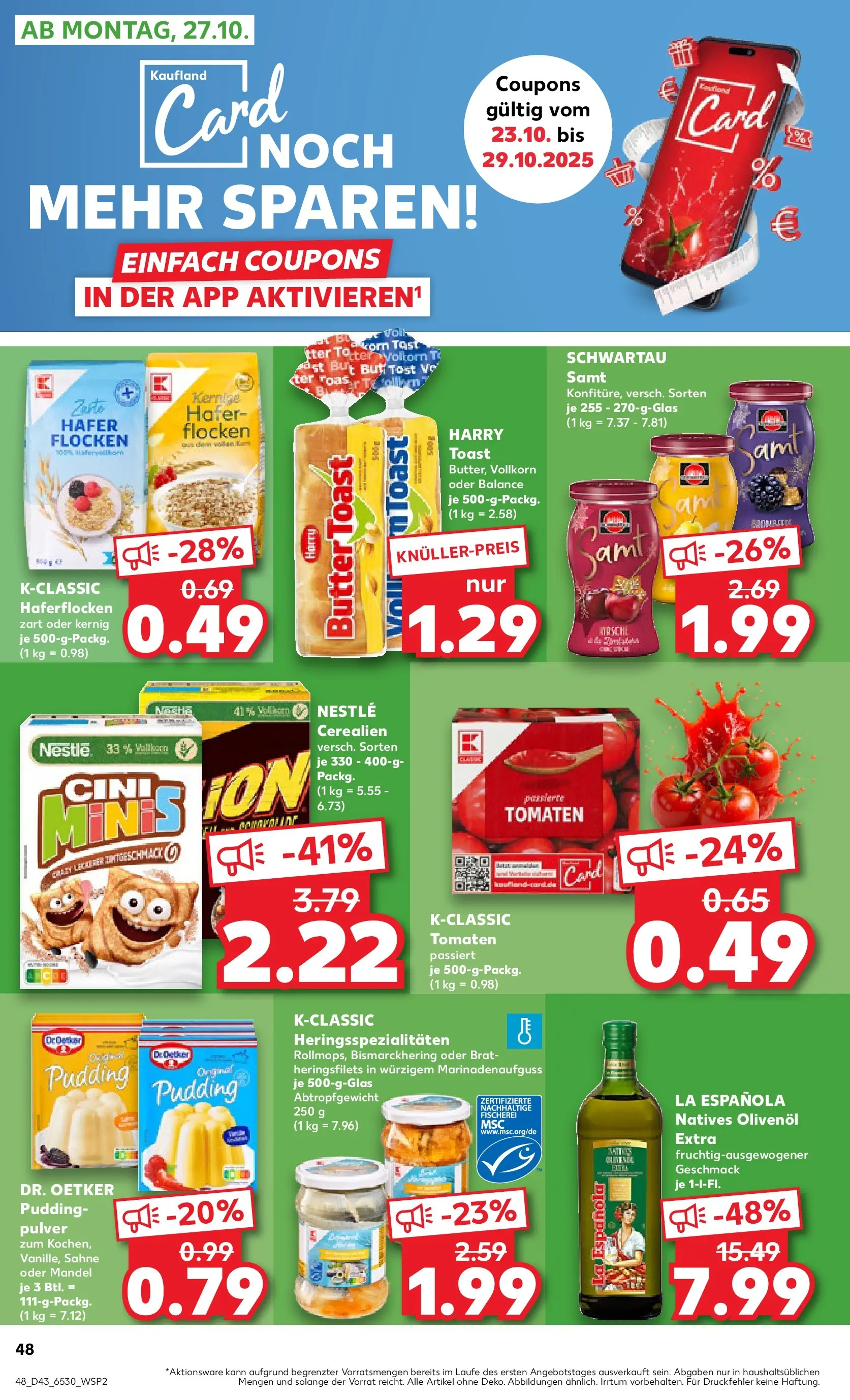 Prospekt Kaufland ab 22.10.2025 » Angebote Online zum Blättern | Seite: 48 | Produkte: Toast, Schwartau samt, Pudding, Sahne