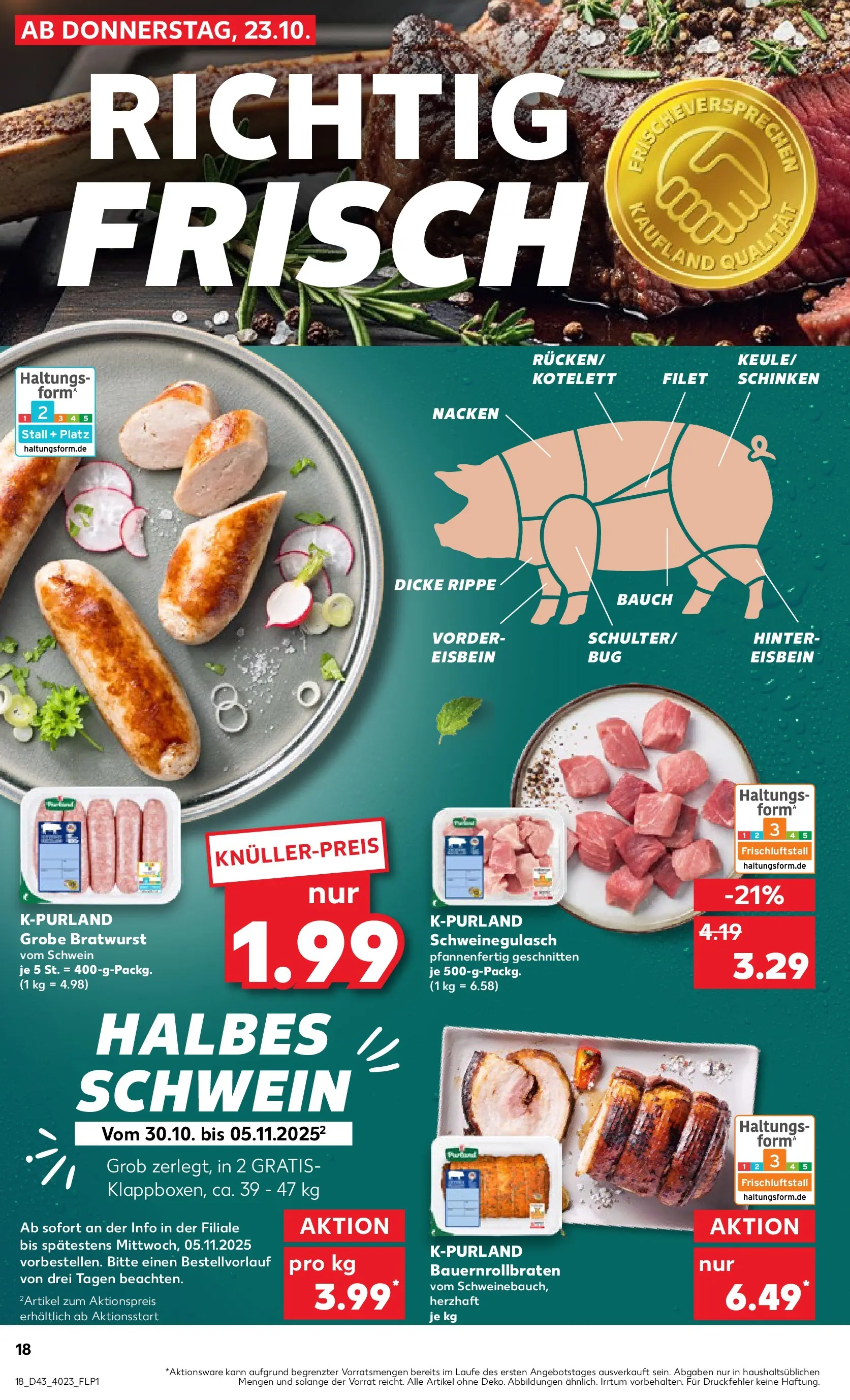 Prospekt Kaufland ab 22.10.2025 » Angebote Online zum Blättern | Seite: 18 | Produkte: Schweinegulasch, Bratwurst, Schinken