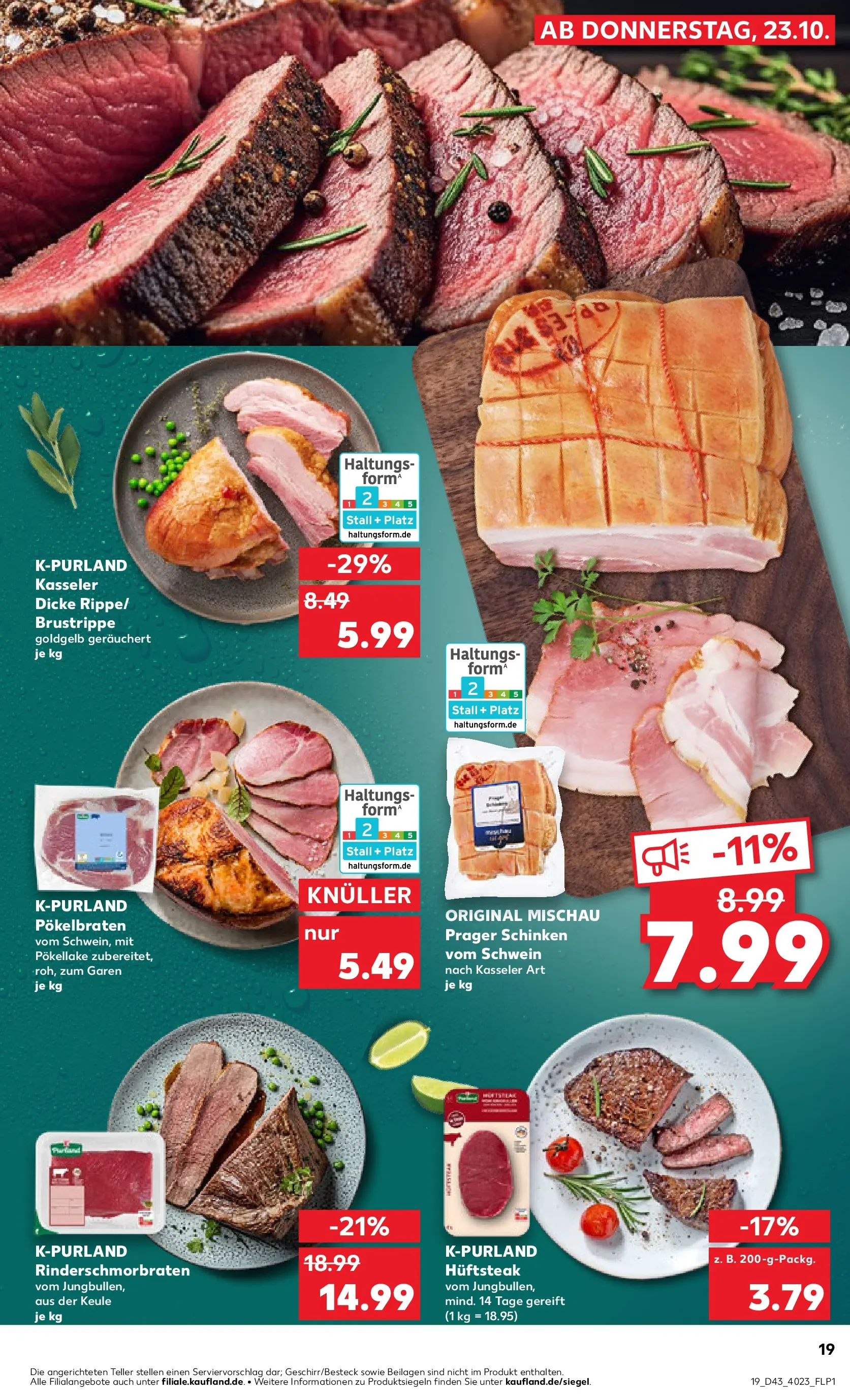 Prospekt Kaufland ab 22.10.2025 » Angebote Online zum Blättern | Seite: 19 | Produkte: Schinken, Steak