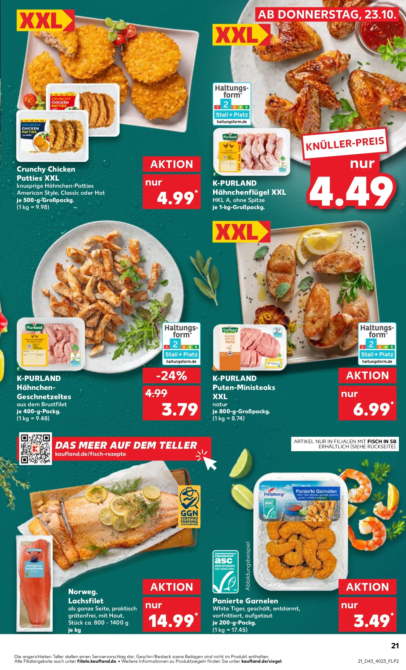 Prospekt Kaufland ab 22.10.2025 » Angebote Online zum Blättern | Seite: 21 | Produkte: Hahnchen, Garnelen, Fisch